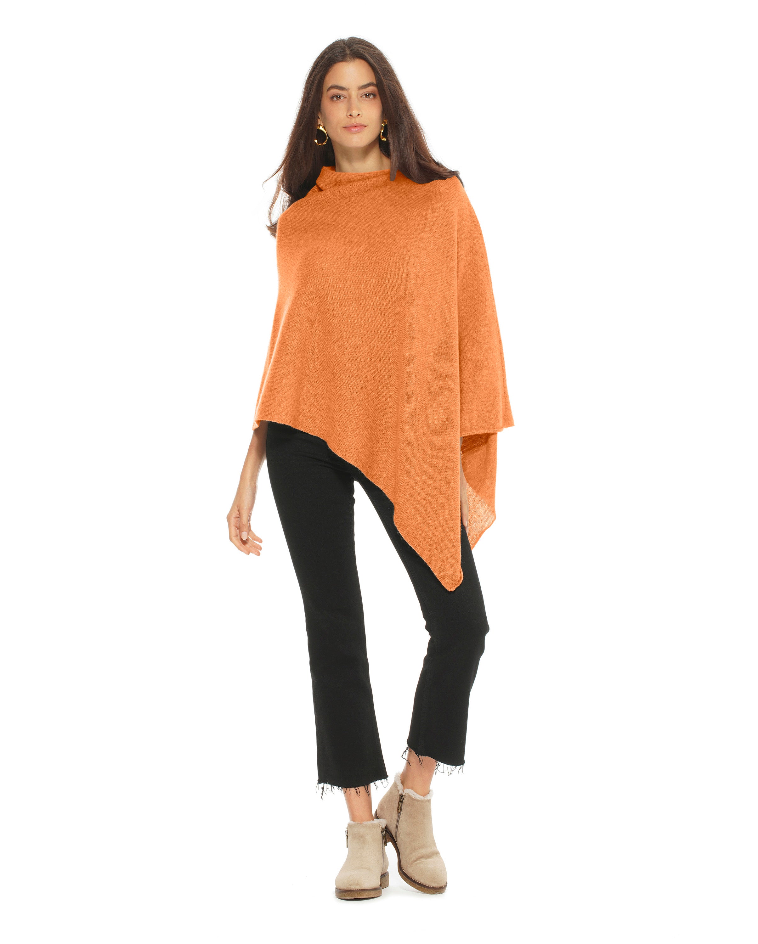 Luxury Women's Pure Cashmere Poncho - Soft & Warm Orange Wrap Shawl for Fall & Winter | Perfect for Travel, Office & Casual Outfits