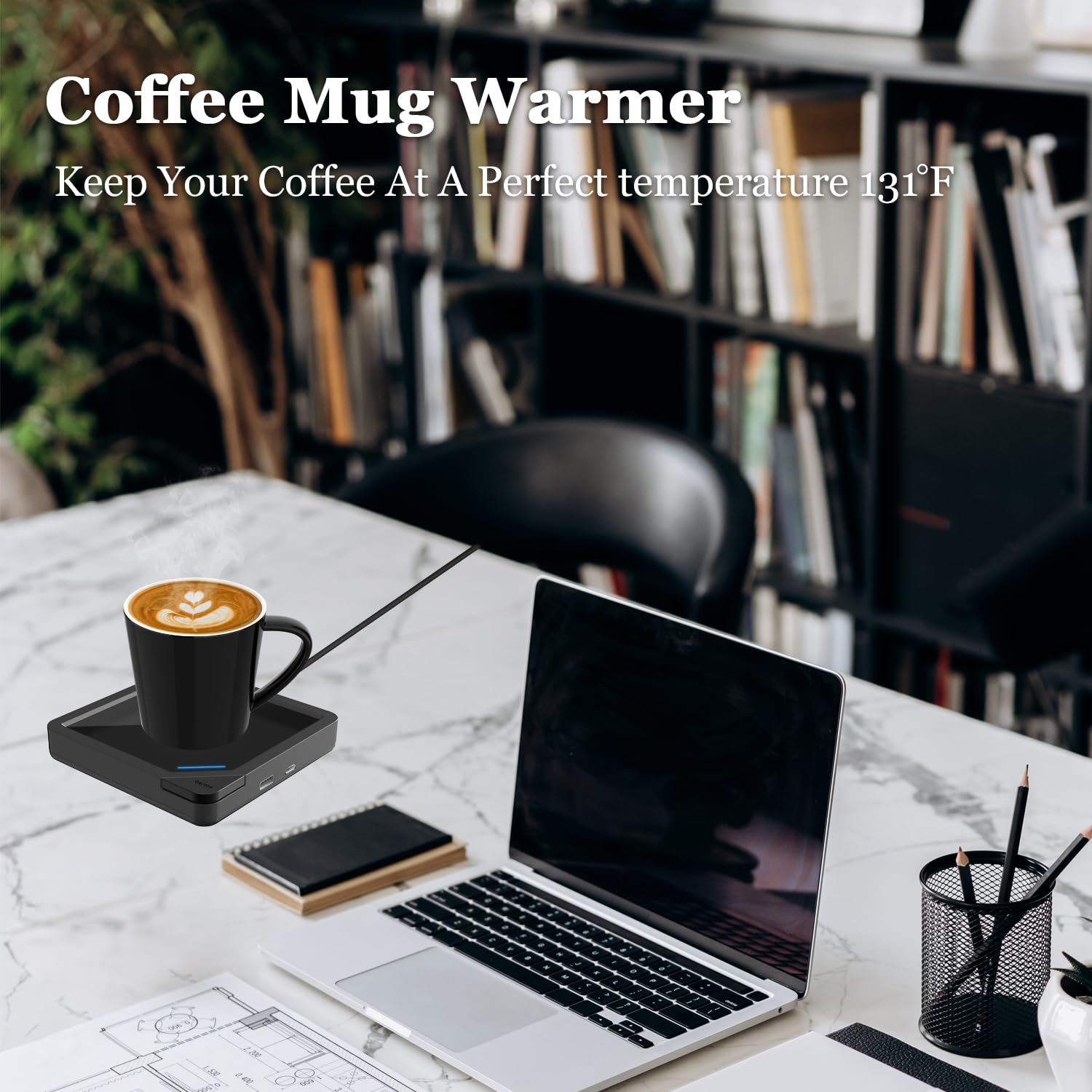 USB Coffee Mug Warmer with Auto Shut Off - Black Desk Warmer for Home & Office Use