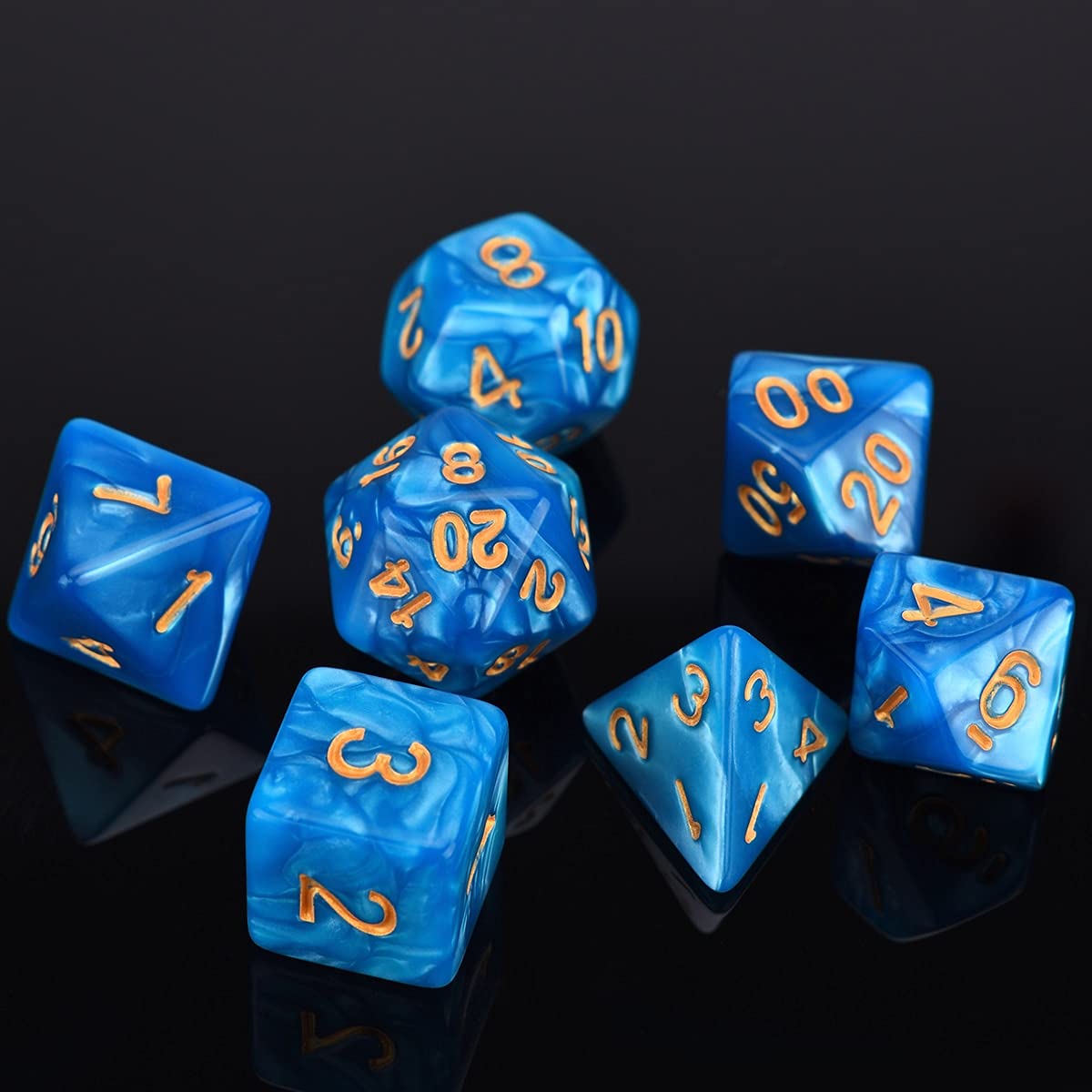 Premium Polyhedral 7-Piece DND Dice Set (D4, D6, D8, D10, D%, D12, D20) - Vibrant Orange Pearl Swirl Design for TRPG, Dungeons & Dragons, Pathfinder RPG Tabletop Games - Perfect Gift for D&D Enthusiasts & Roleplaying Gamers