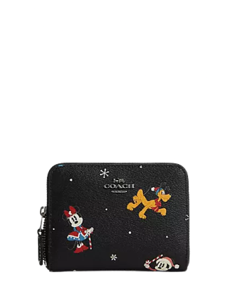 Coach Disney X Coach Small Zip Around Wallet with Holiday Print - Stylish & Compact Wallet for Women, Perfect for Everyday Use, Travel & Gifts