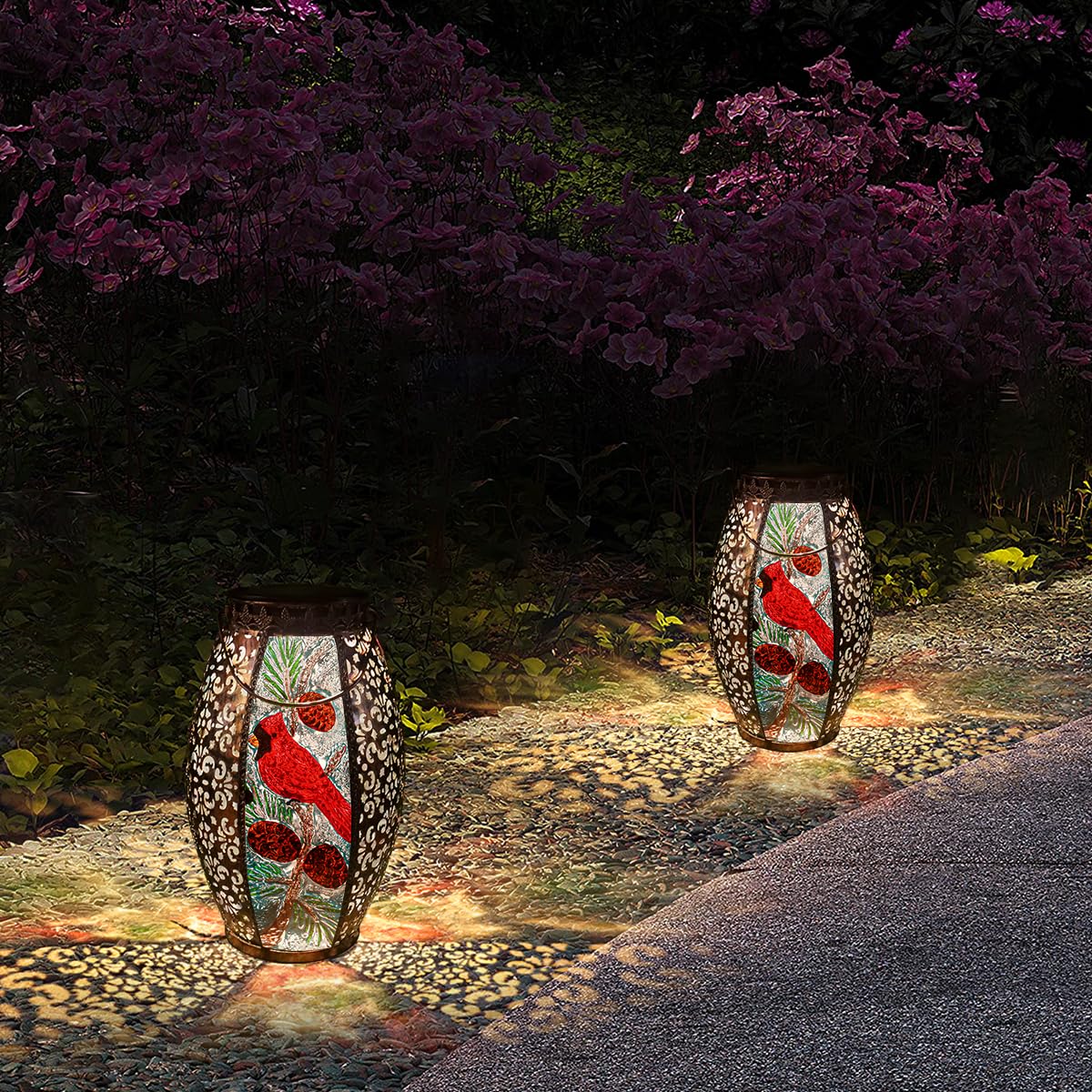 Solar Powered LED Outdoor Hanging Lantern - Waterproof Decorative Glass Light with Hollow Design for Garden, Patio, Yard, Pathway & Tabletop Decor | Perfect for Holiday, Wedding, Camping & Nighttime Ambiance