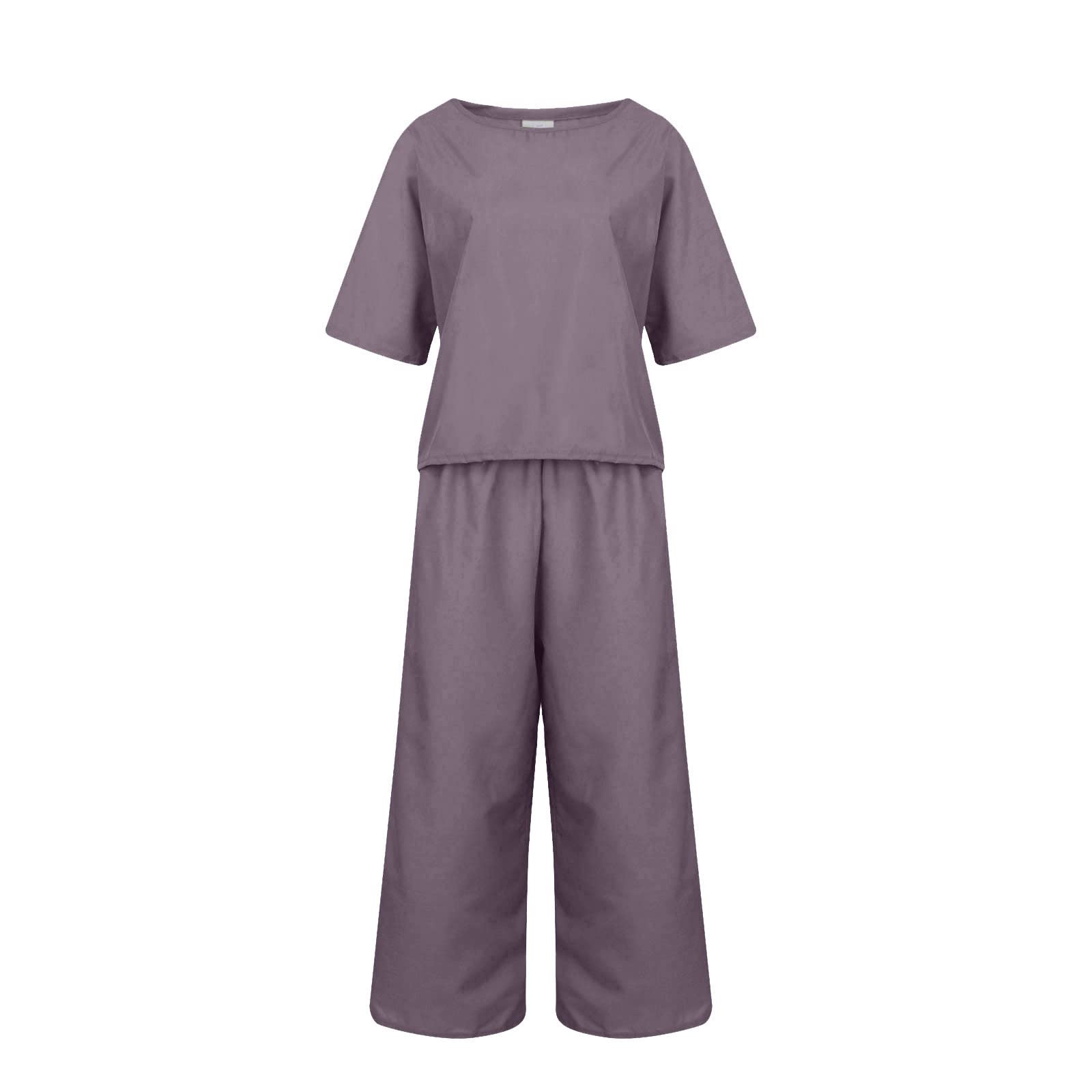 Women's 2-Piece Linen Lounge Set - Summer Crop Top & Elastic Waist Wide Leg Pants | Comfortable Vacation & Travel Outfits 2024 | Perfect for Beach, Yoga & Casual Wear