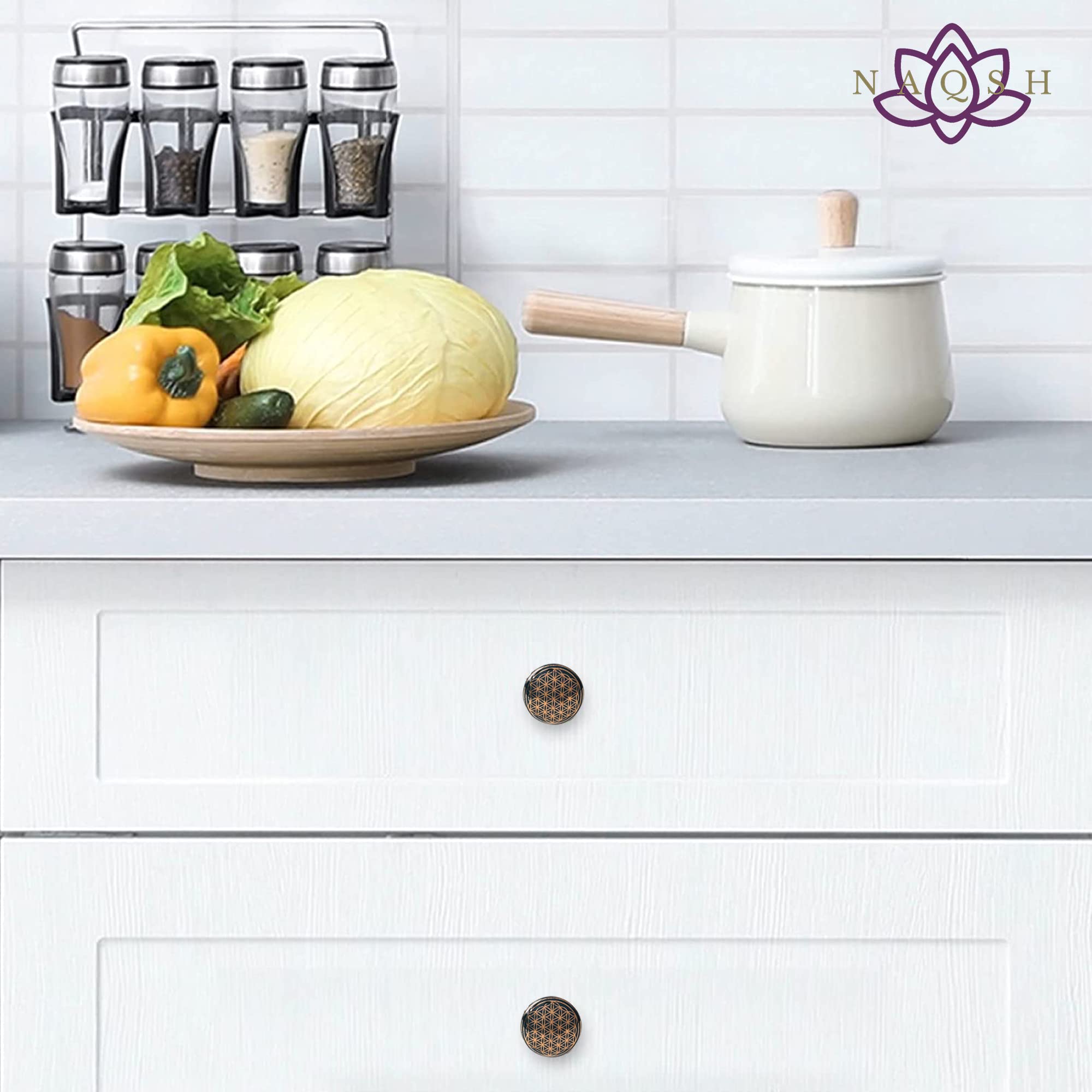 Ceramic Cabinet Knobs - Pack of 30, Dark Green with Gold Accent Pull Handles for Dresser Drawers & Cupboard Hardware - Perfect for Kitchen Cabinets, Bathroom Vanities & Furniture Upgrades