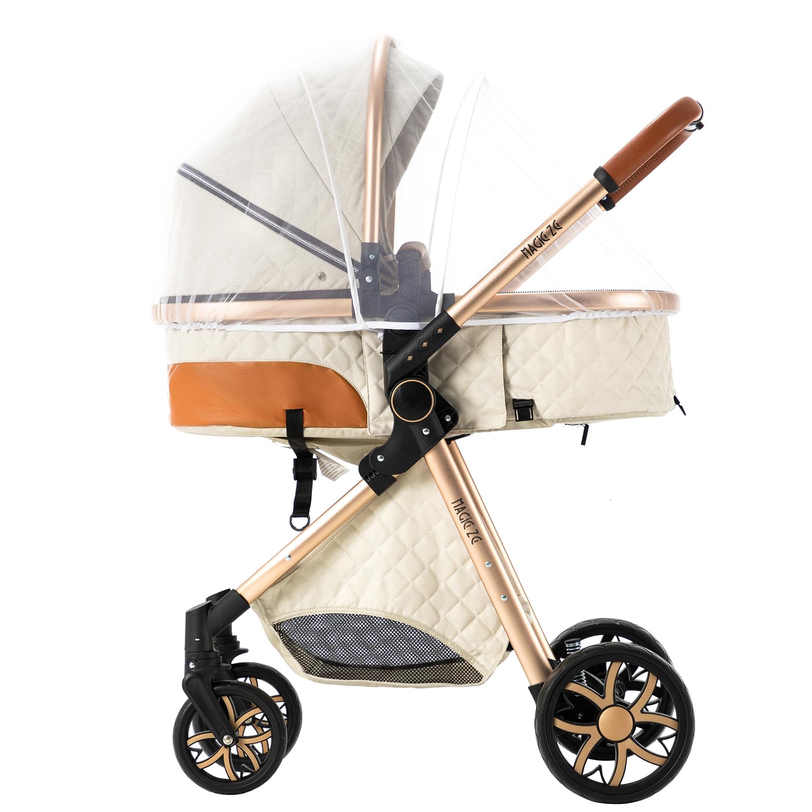 3 in 1 Reversible Baby Stroller Travel System - Foldable Luxury Pram Buggy for Newborn & Toddler, Portable Pushchair with High Landscape View (White, Without Base) | Perfect for Shopping, Travel & Outdoor Walks