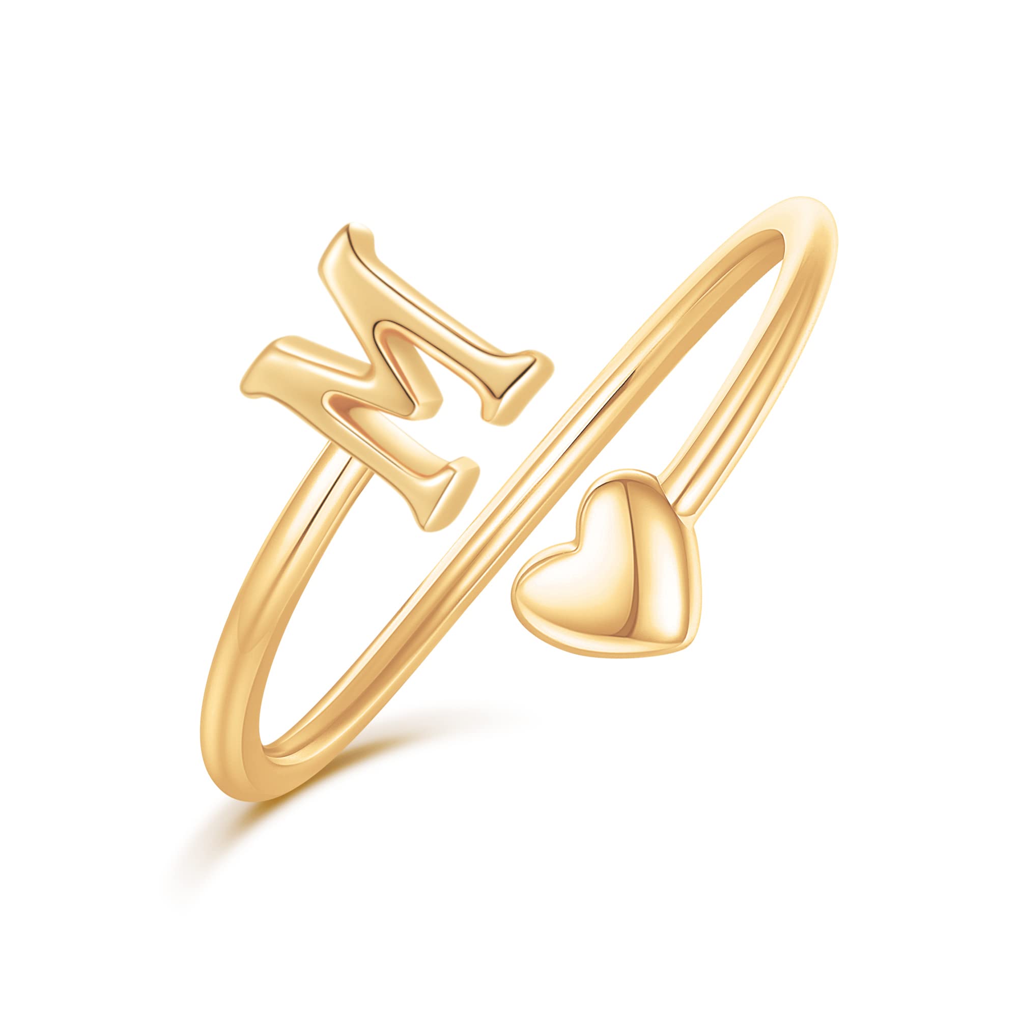 Heart Initial Rings for Women & Teen Girls - Adjustable Stackable Letter Rings, Cute Heart Jewelry Gift for Her | Perfect for Valentine's Day, Birthday, Anniversary & Everyday Wear