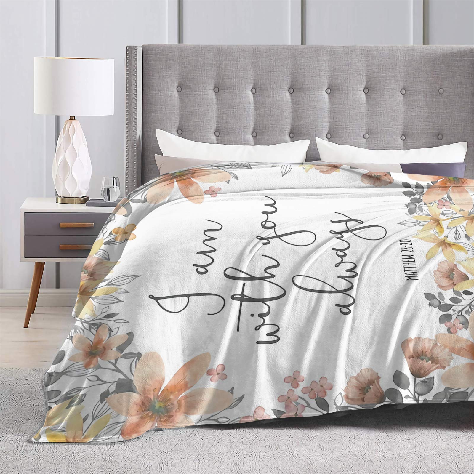 Bible Verse 'I Am with You Always' Fleece Throw Blanket - Lightweight Super Soft Flannel Blanket for Couch, Sofa & Bed - XL 120