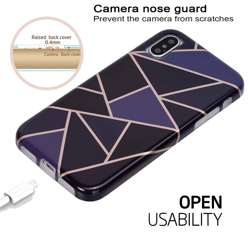 BAISRKE Geometric Marble iPhone X/XS Case - Slim Soft TPU Rubber Bumper & Silicone Protective Cover for iPhone X & XS (5.8 Inch) - Navy Blue | Stylish Protection for Everyday Use & Travel