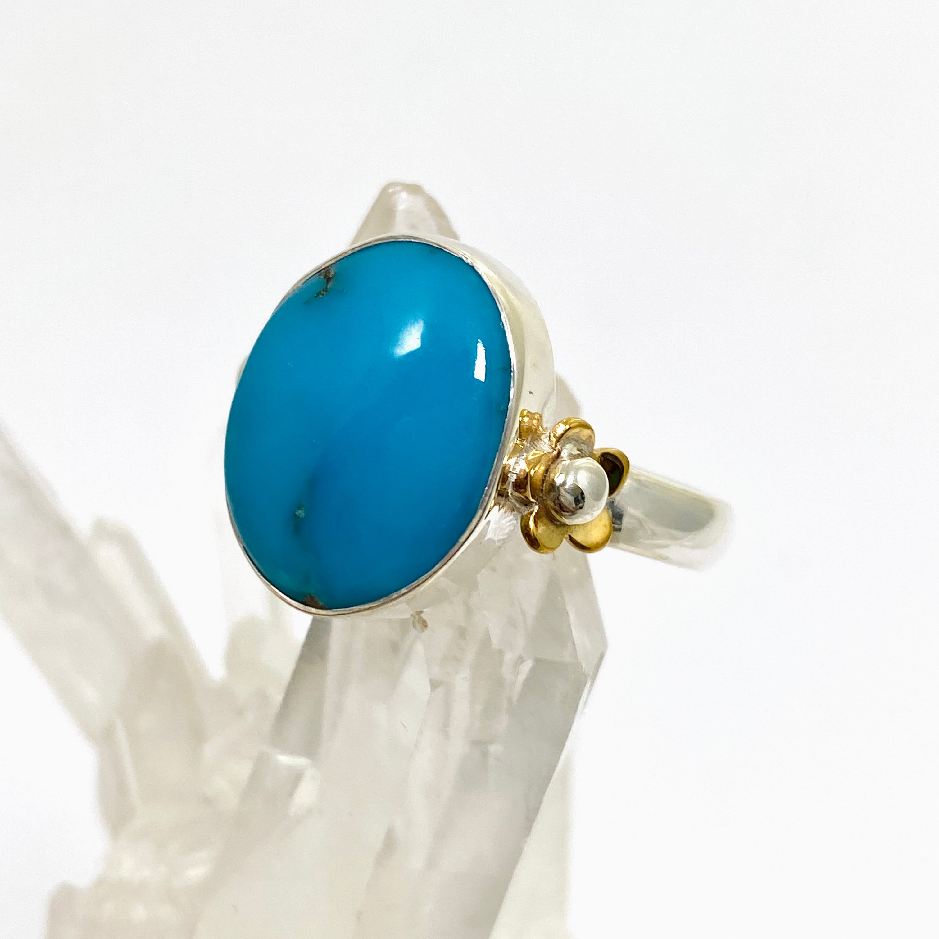 Arizona Turquoise Oval Cabochon Ring with Brass Accents - Size 10 - Handmade Southwest Jewelry for Women - Perfect for Boho Fashion & Gift Giving KRGJ3405