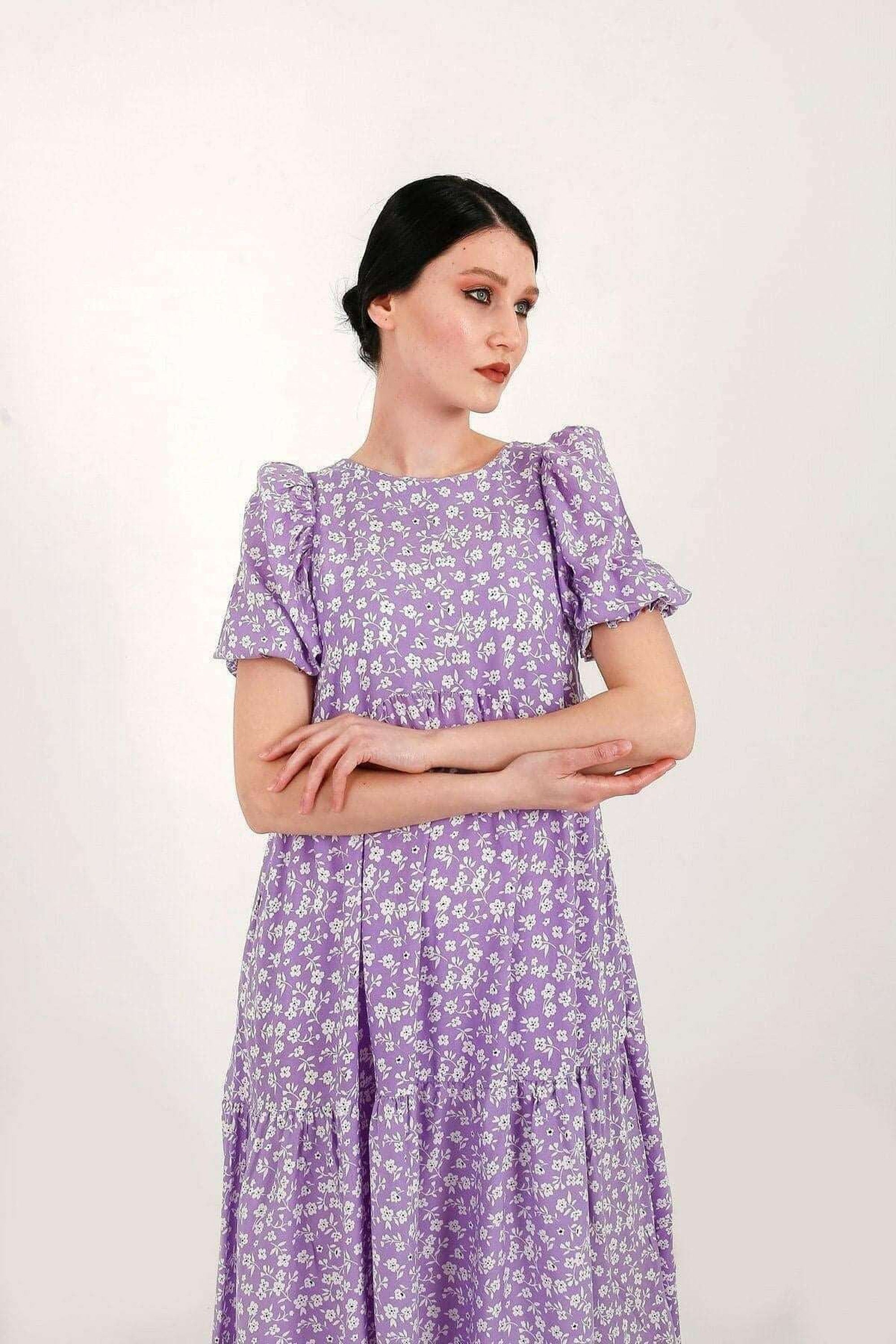 Louisa Shirred Tier Midi Dress for Women - Flowy Summer Dress with Ruffles, Boho Chic Style | Perfect for Beach Vacations, Date Nights & Outdoor Parties