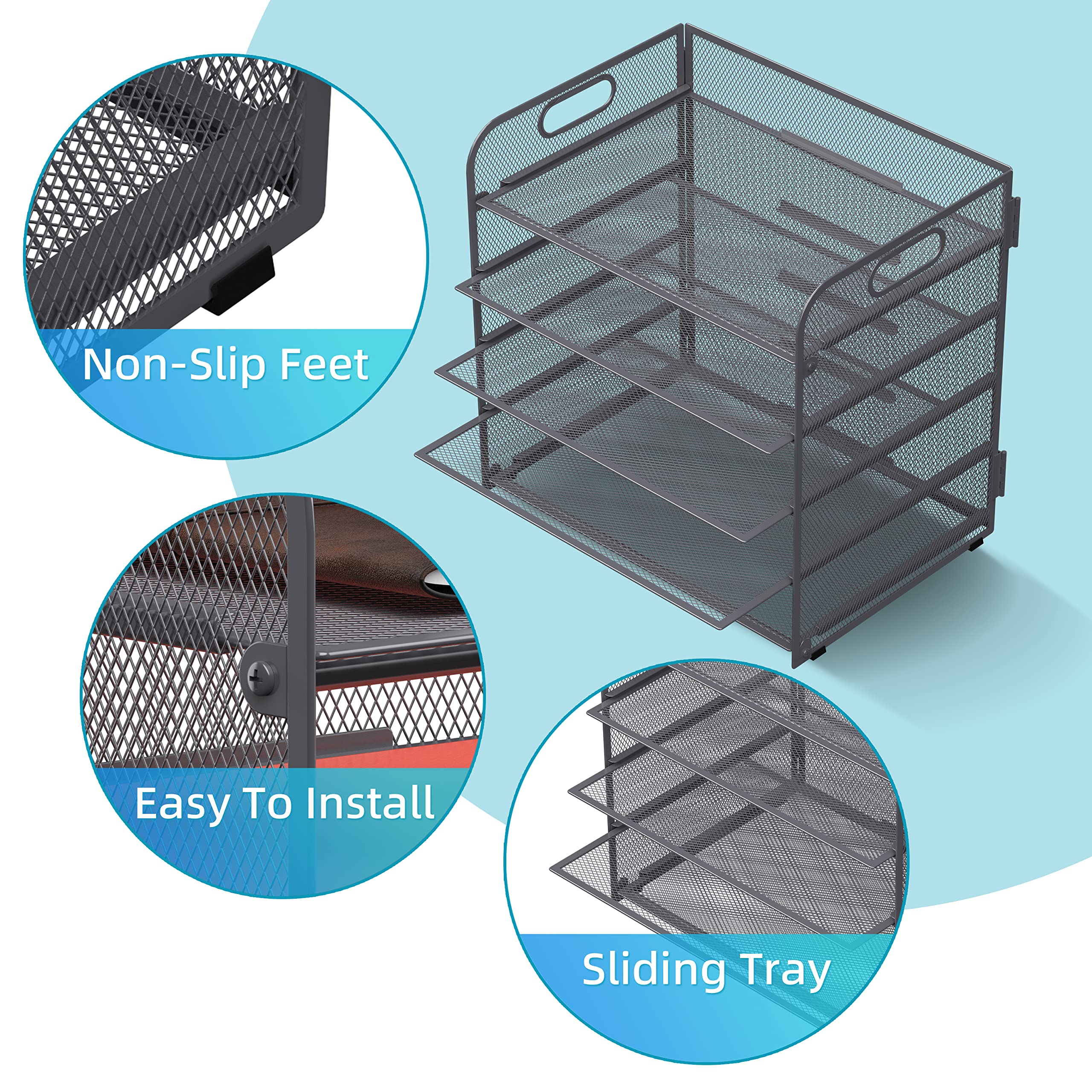 Supeasy 5-Tier Mesh Desk Organizer with Handle - Letter Tray Paper Sorter for Office, Home & School - Perfect for Organizing Documents, Files and Mail on Your Workspace