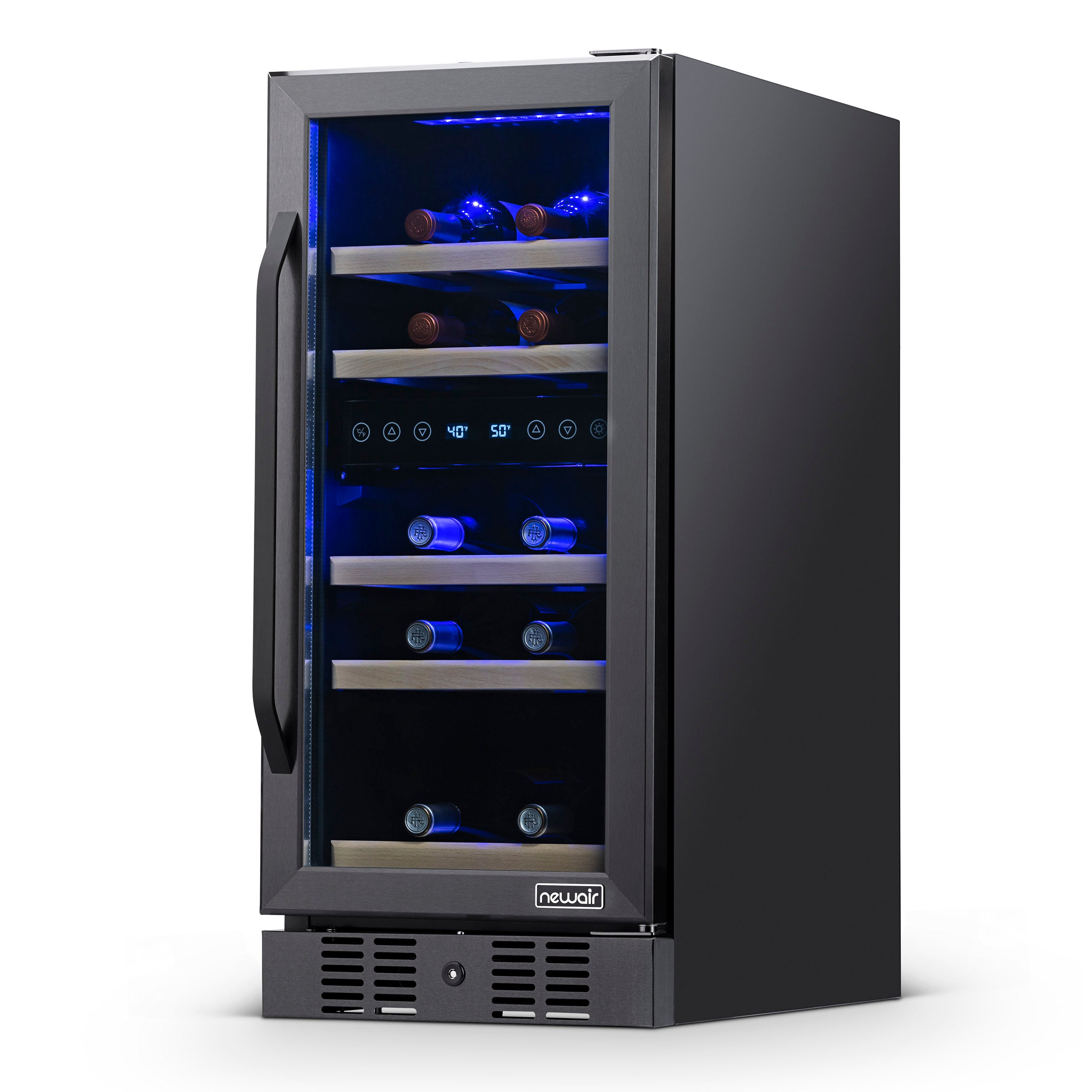 Newair® 29 Bottle 14.8 Cu. Ft. Black Built-In Dual Zone Wine Cooler Refrigerator - Perfect for Home Bars, Restaurants, and Wine Cellars
