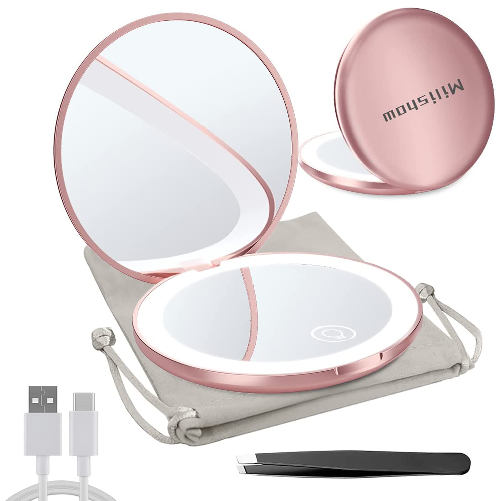 Rechargeable LED Compact Mirror with 1x/10x Magnification - 3.5 Inch Dimmable Travel Makeup Mirror for Purse, Pocket & Handheld Use | Perfect for Home, Travel & On-the-Go Touch Ups
