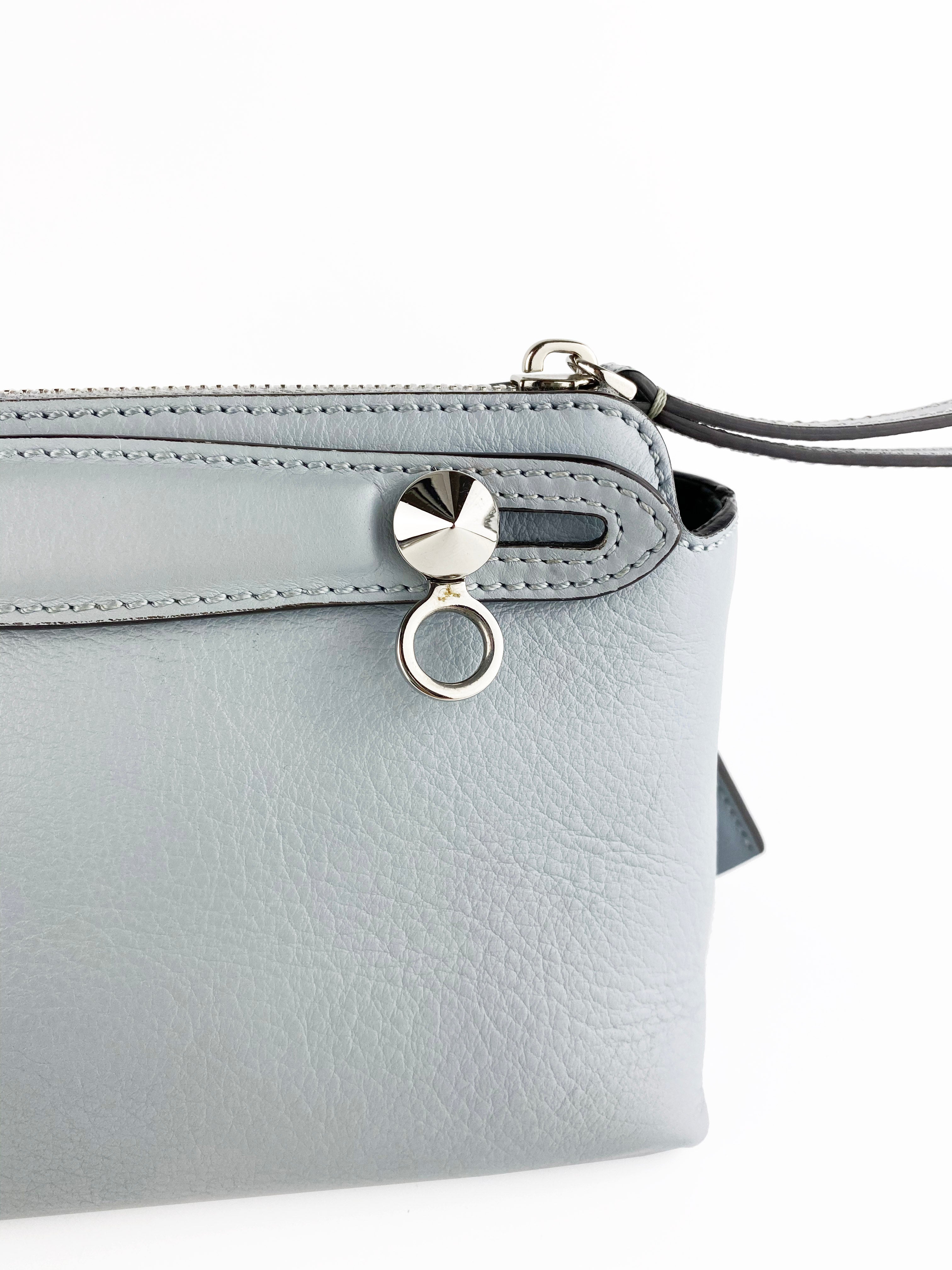 Fendi Light Blue By the Way Handbag with Floral Tail Charm - Perfect for Women's Everyday Use, Office, and Special Occasions