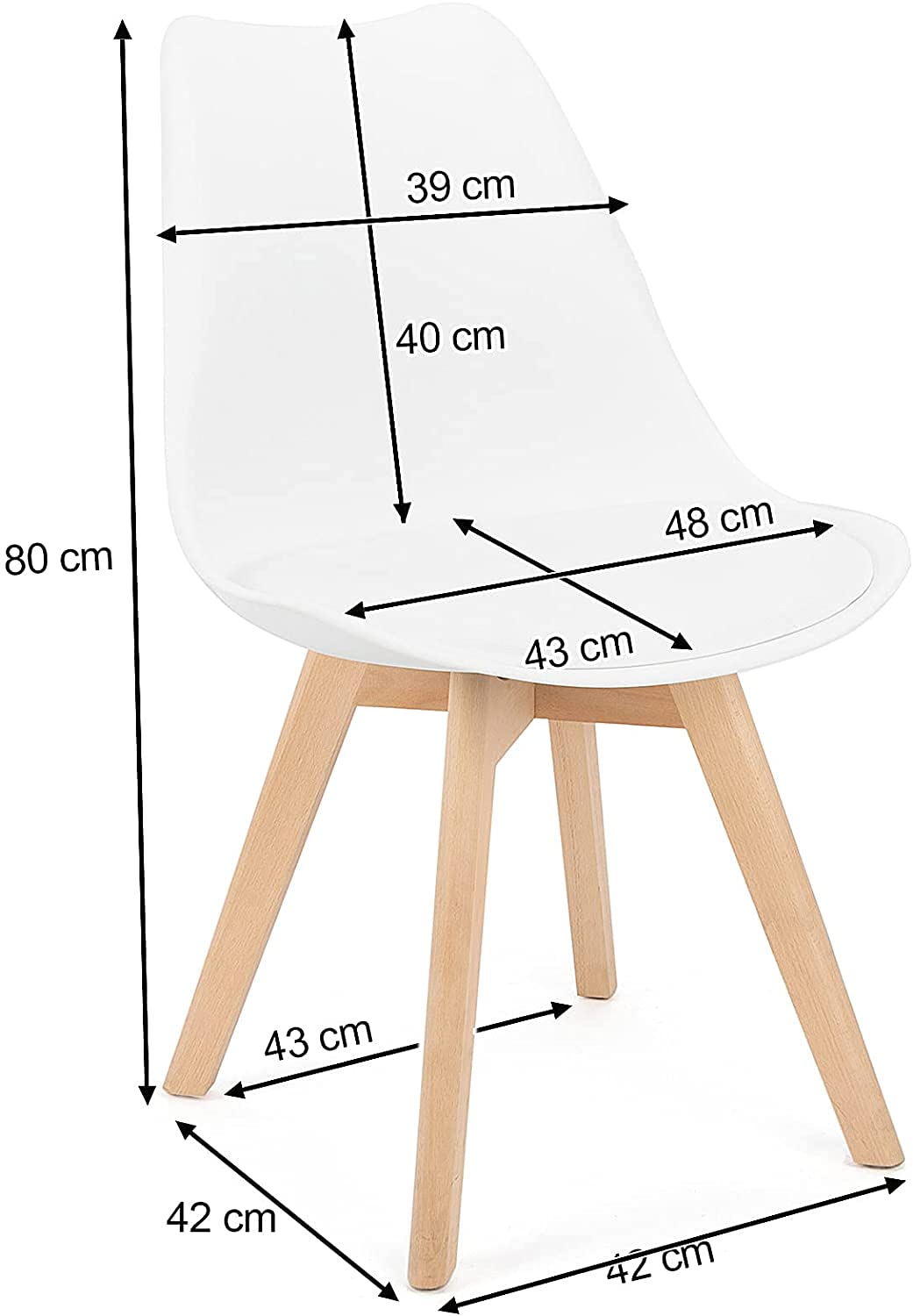 Scandinavian Modern Dining Chairs Set of 4 - Solid Beech Wood Legs with Padded Upholstered Seats in White - Perfect for Kitchen, Dining Room or Breakfast Nook