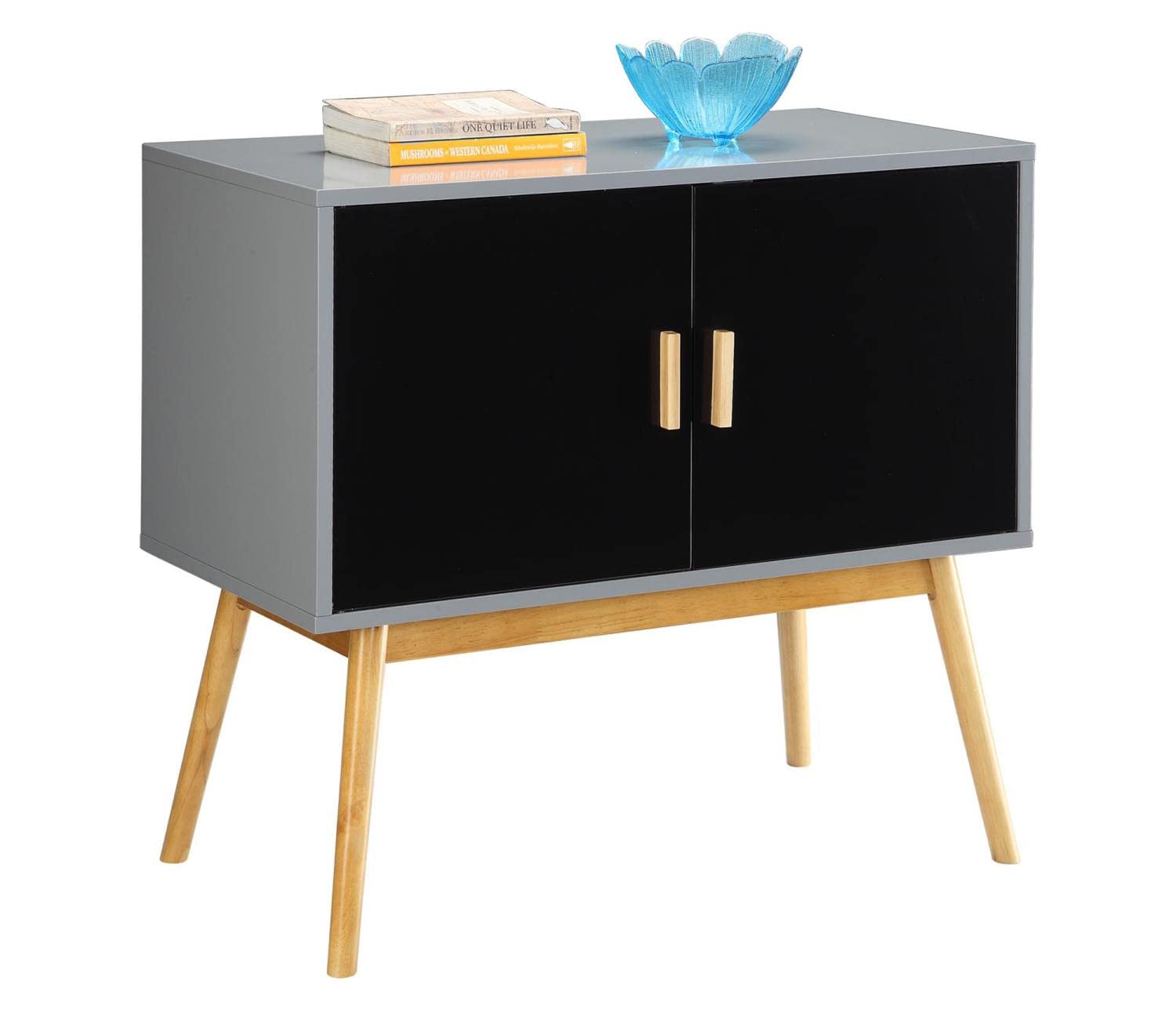 Convenience Concepts Oslo Storage Console - Modern Gray & Black Entryway Table with Shelves for Living Room, Bedroom, or Hallway Organization