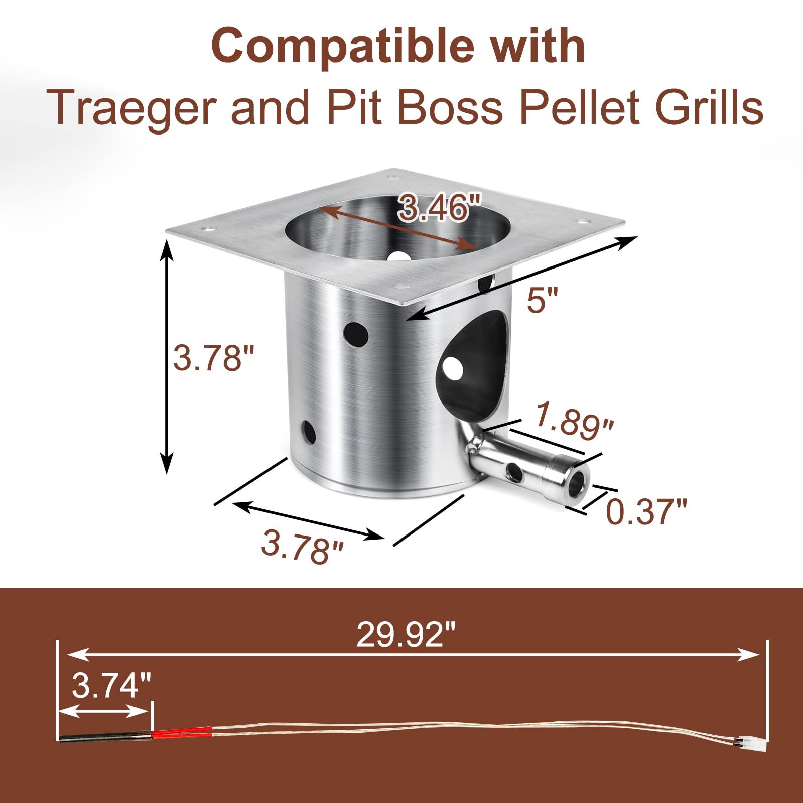 Stainless Steel SUS304 Fire Burn Pot & Hot Rod Igniter Kit with Induction Fan, 2.0 RPM Auger Motor - Compatible with Traeger & Pit Boss Pellet Grills | Grill Replacement Parts Kit Includes Ash Remover, Screws & Fuse | Perfect for BBQ Smoking, Grilling & Outdoor Cooking