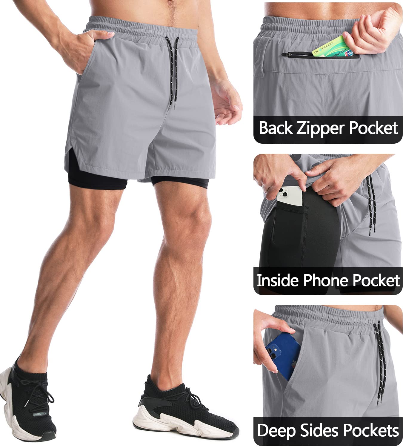 Aolesy Men's 2-in-1 Running Shorts - 5