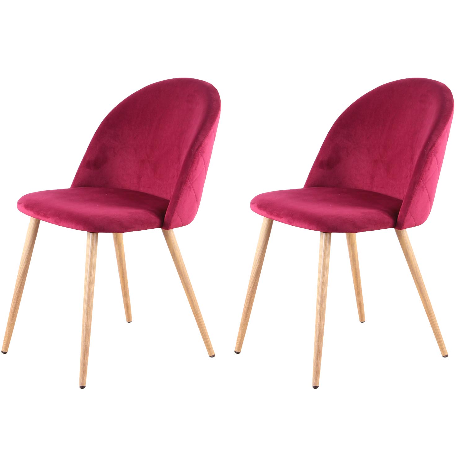 Velvet Dining Chairs Set of 2 - Modern Upholstered Leisure Chairs with Sturdy Wooden Legs for Living Room, Dining Room & Home Office - Soft Red Velvet Fabric Accent Chairs for Comfortable Seating
