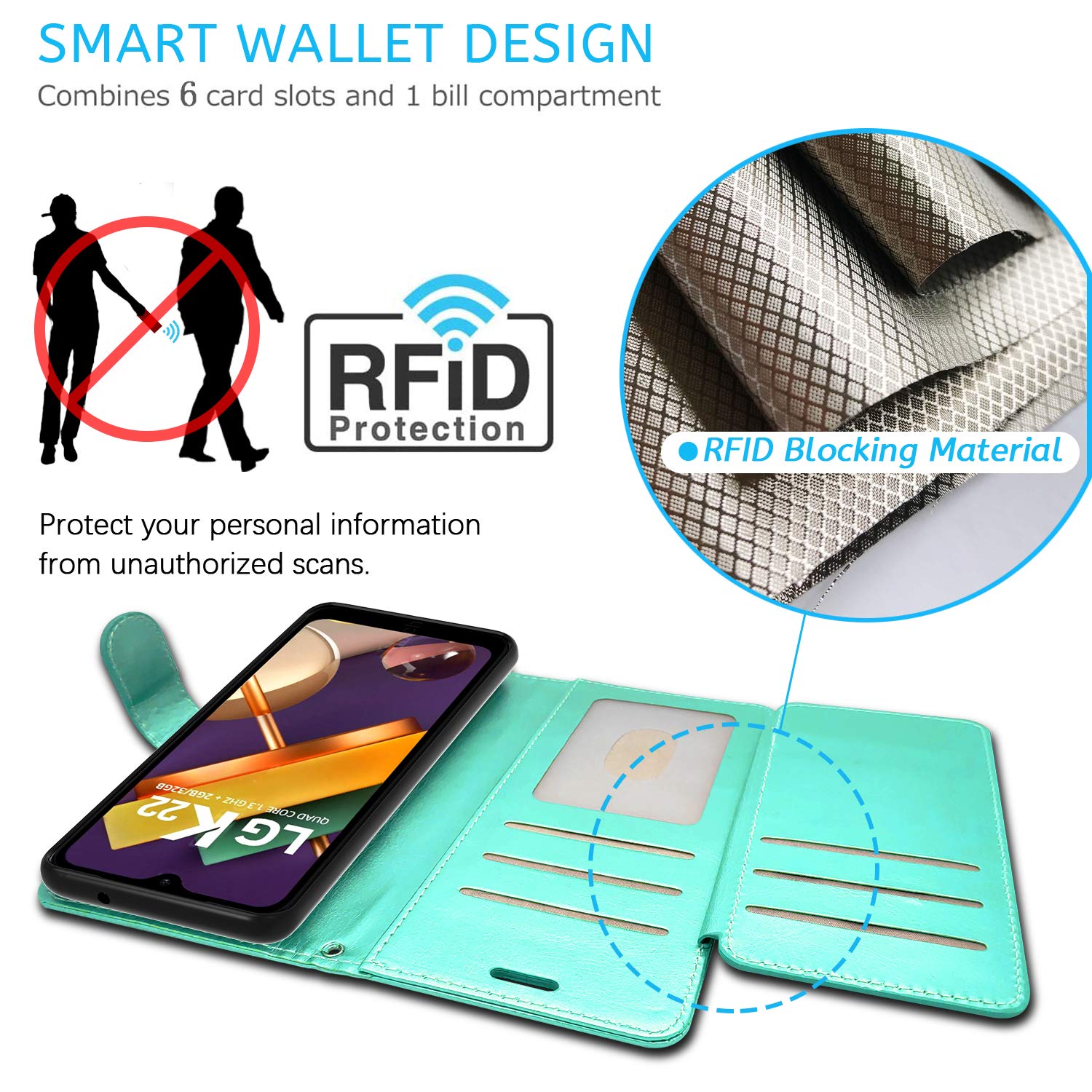 RFID Blocking PU Leather Wallet Case for LG K32/K22 - Stand Cover for Daily Use