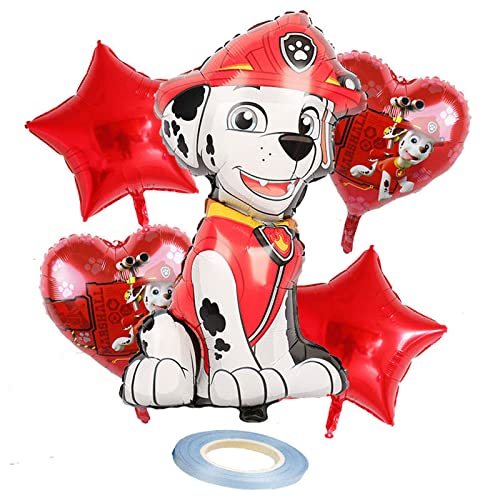 LOVSONG 5-Pack MARSHALL Dog Themed Birthday Balloons - Puppy Party Decorations for Gaming Birthday, Baby Shower & Kids Celebration (Red) - Perfect for Indoor/Outdoor Parties, Photo Backdrops & Festive Decor