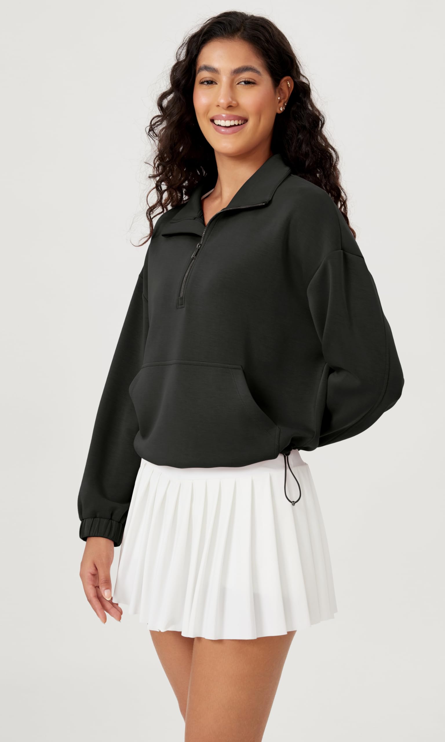 ODODOS Women's Oversized Half Zip Funnel Neck Sweatshirt - Soft Modal Fabric with Pockets | Casual Pullover for Lounge, Travel & Everyday Wear