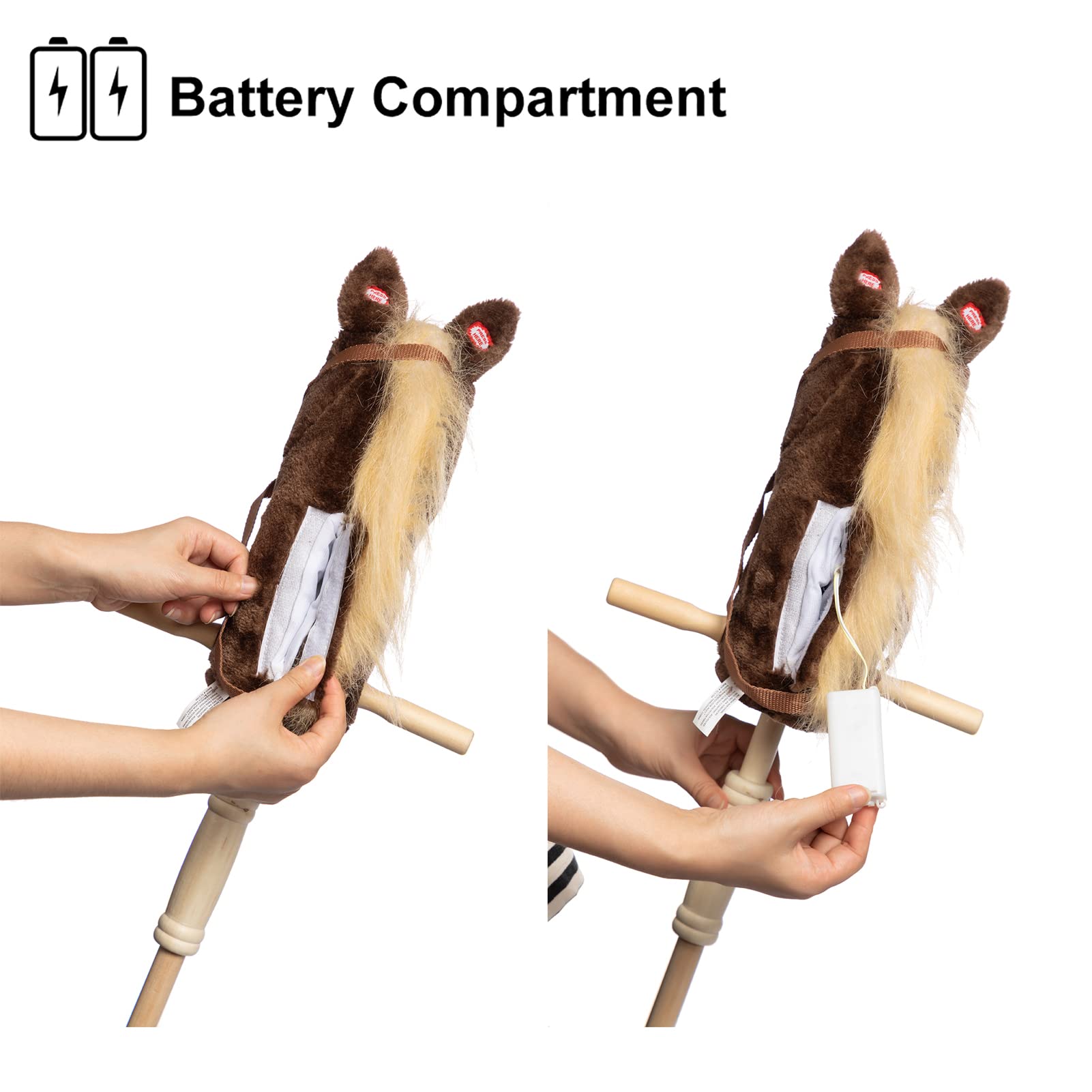 Handcrafted Stick Horse Plush Toy with Wood Wheels & Real Neighing Sounds - 36 Inch Plush Hobby Horse for Kids & Toddlers (AA Batteries Required) - Perfect for Imaginative Play, Birthday Gifts & Outdoor Activities