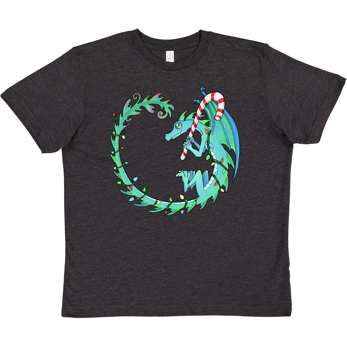Inktastic Christmas Dragon with Candy Cane Youth T-Shirt - Fun Holiday Graphic Tee for Kids & Teens - Perfect for Christmas Parties, Family Gatherings & Festive Outfits