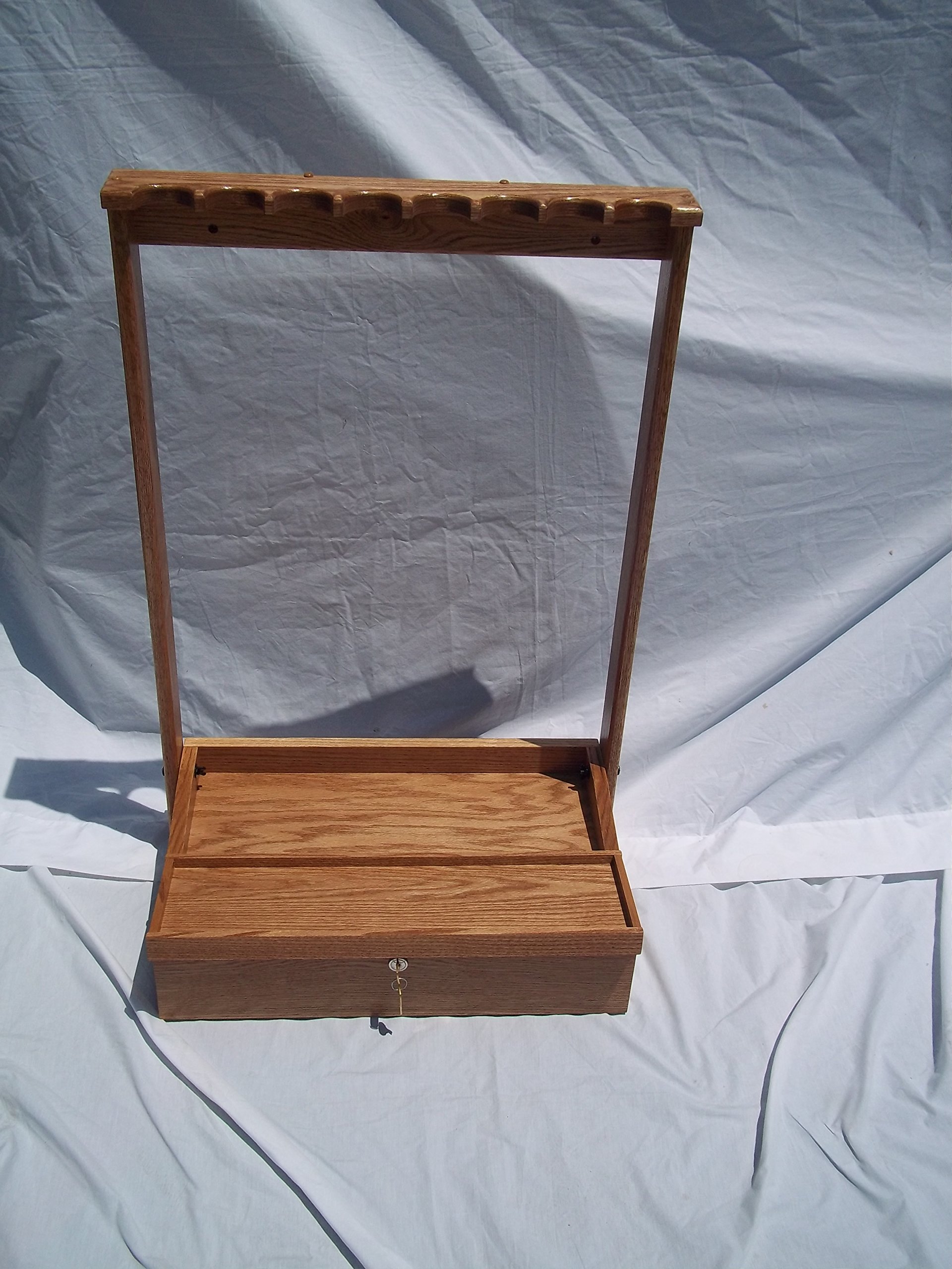 Handmade 8 Gun Rack with Locking Drawer - Natural Wood Finish for Secure Firearm Storage in Home, Cabin, or Hunting Lodge