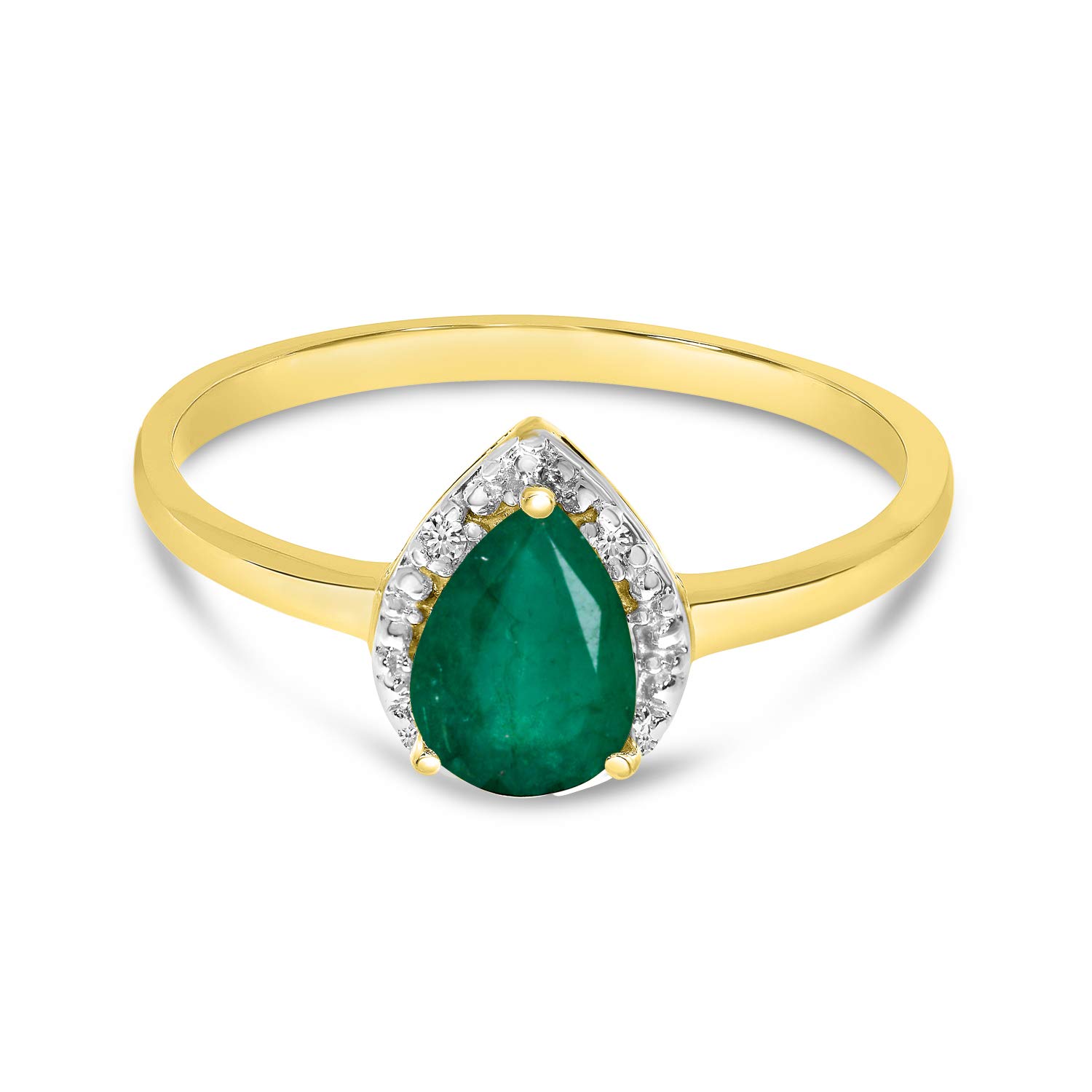 10K Yellow Gold Pear-Cut Emerald and Diamond Ring for Women – Elegant Engagement, Wedding, Anniversary Gift for Her