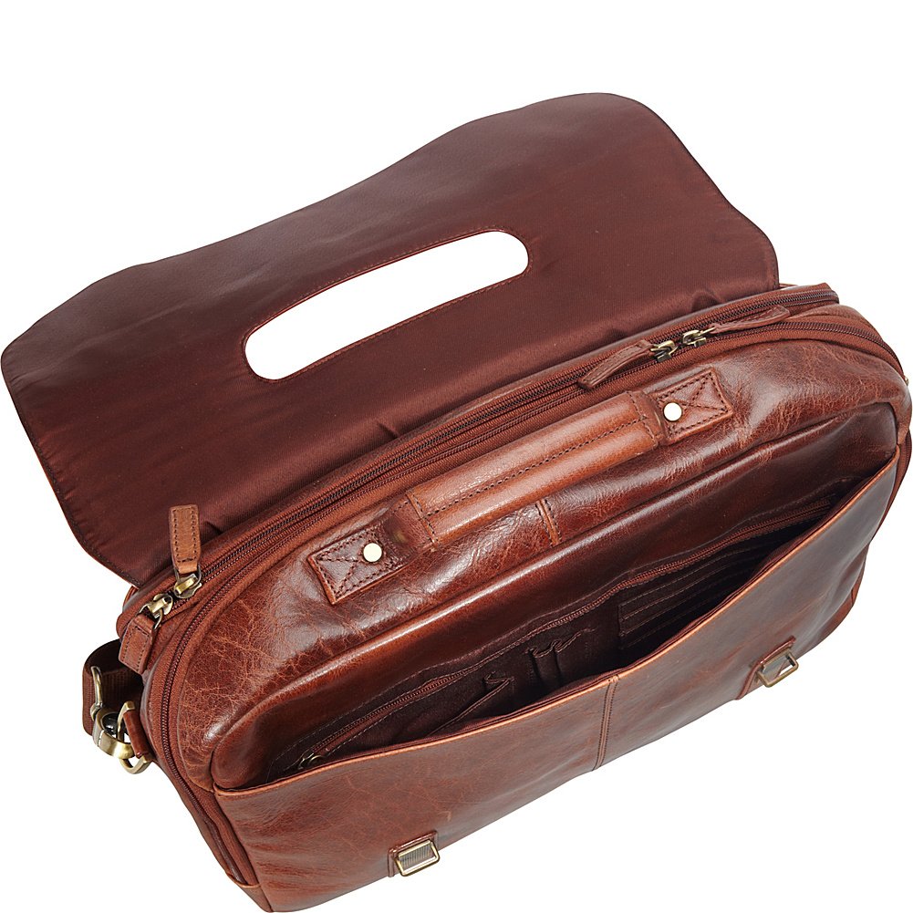 Premium Mancini Arizona Double Compartment Leather Briefcase for Laptop & Tablet (Fits 15.6 Inch) - Professional Business Bag for Work, Office, Travel & Commuting