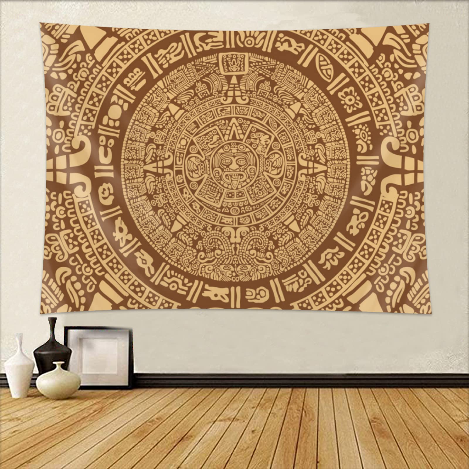 Authentic Aztec Tapestry Wall Hanging - Mayan Calendar Art Decor Poster (60x50 Inch) for Living Room, Bedroom & Dorm | Boho Home Decor, Cultural Wall Art, Festival Backdrop
