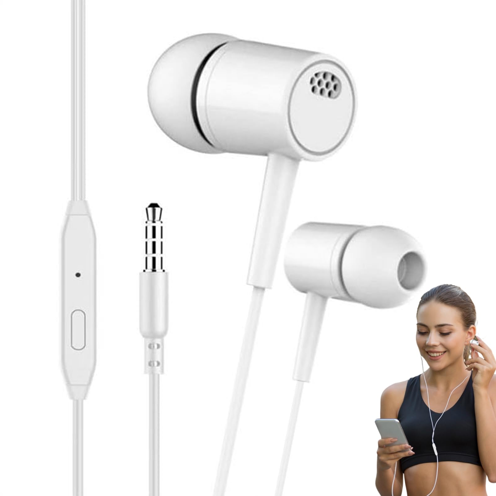 Premium Wired Earbuds with Microphone - 3.5mm Noise Cancelling In-Ear Headphones, Ergonomic Design & Powerful Bass Stereo Sound | Perfect for Smartphones, Laptops, Computers - Ideal for Commuting, Gaming & Workouts