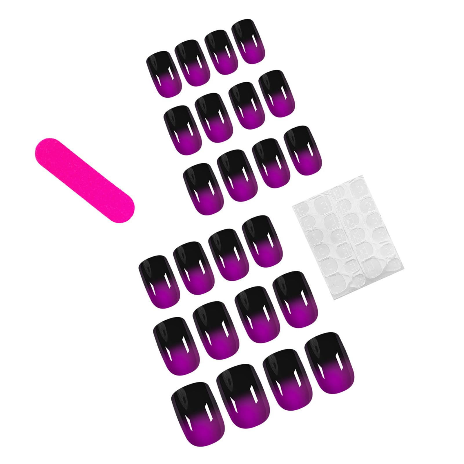 Gradient Purple Press on Nails - Short Square False Nails with Black French Tips - Glue on Nails Full Cover Acrylic Fake Nails Kit - Glossy & Durable 24Pcs for Women & Girls - Perfect for Daily Wear, Parties, Weddings & Special Occasions