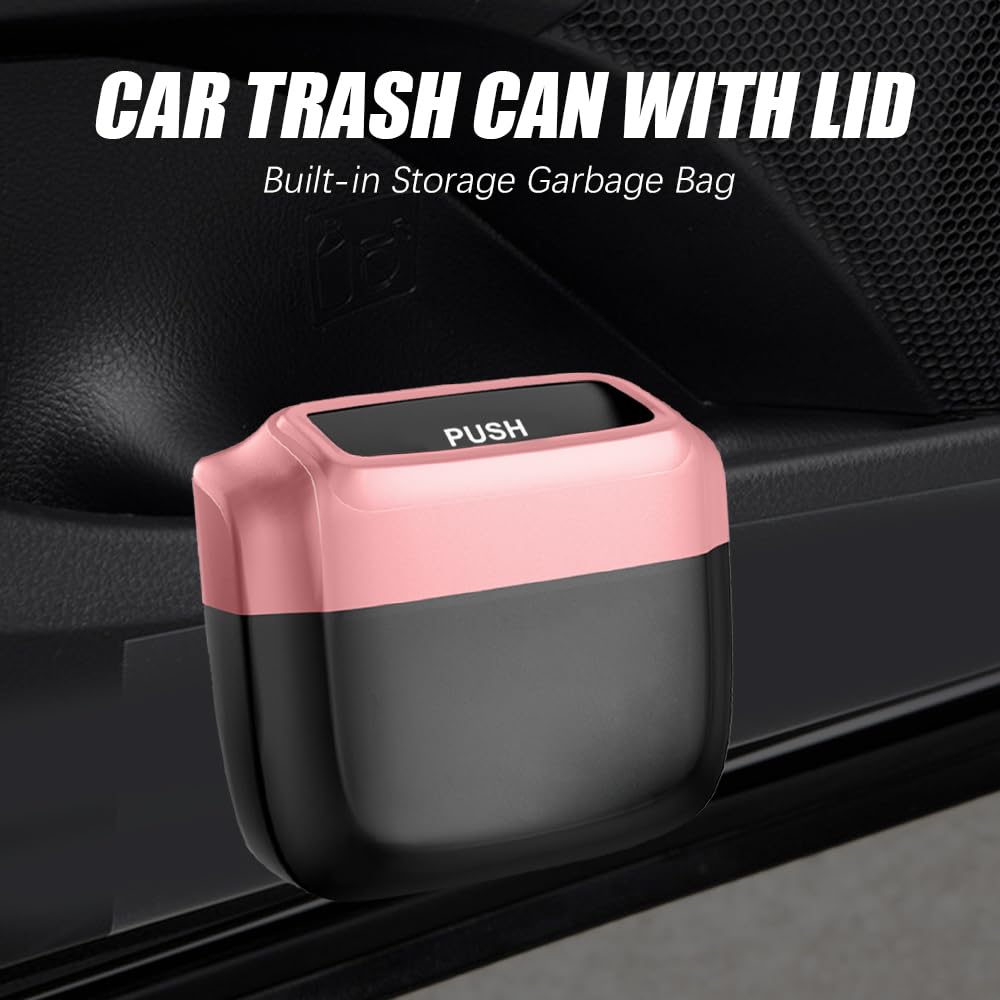 Leakproof Car Trash Can with Lid & 60 Trash Bags - Mini Auto Garbage Bin for Car, Home & Office - Multipurpose Vehicle Organizer & Storage Accessory - Perfect for Road Trips, Commuting & Workspace Organization