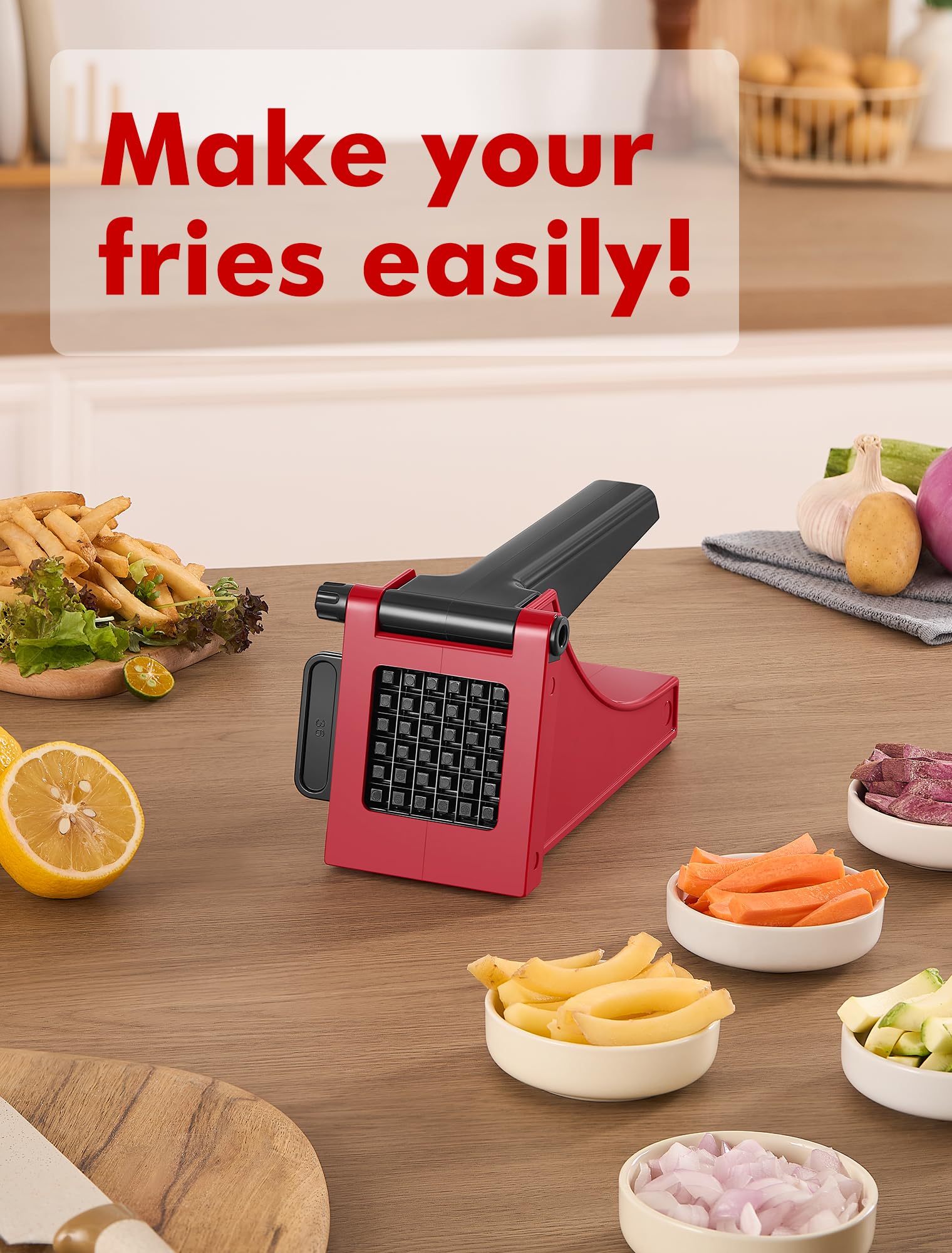 Geedel Professional French Fry Cutter - Stainless Steel Potato Slicer for Perfect Fries, Carrots, Cucumbers & More | Ideal for Home Cooking, Restaurants & Meal Prep