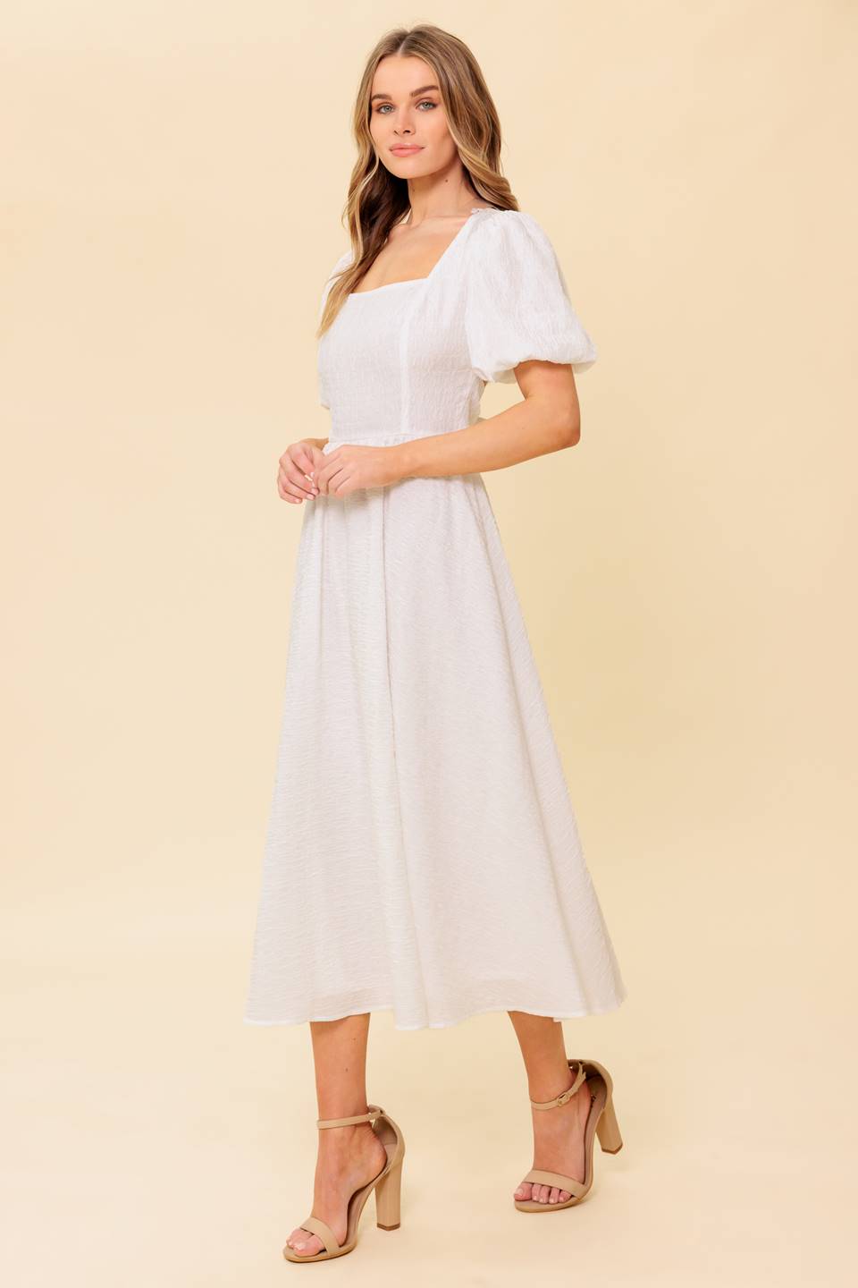 MAURA MIDI DRESS Ivory - Elegant Women's Summer Casual Flowy Dress for Beach, Wedding & Party Occasions