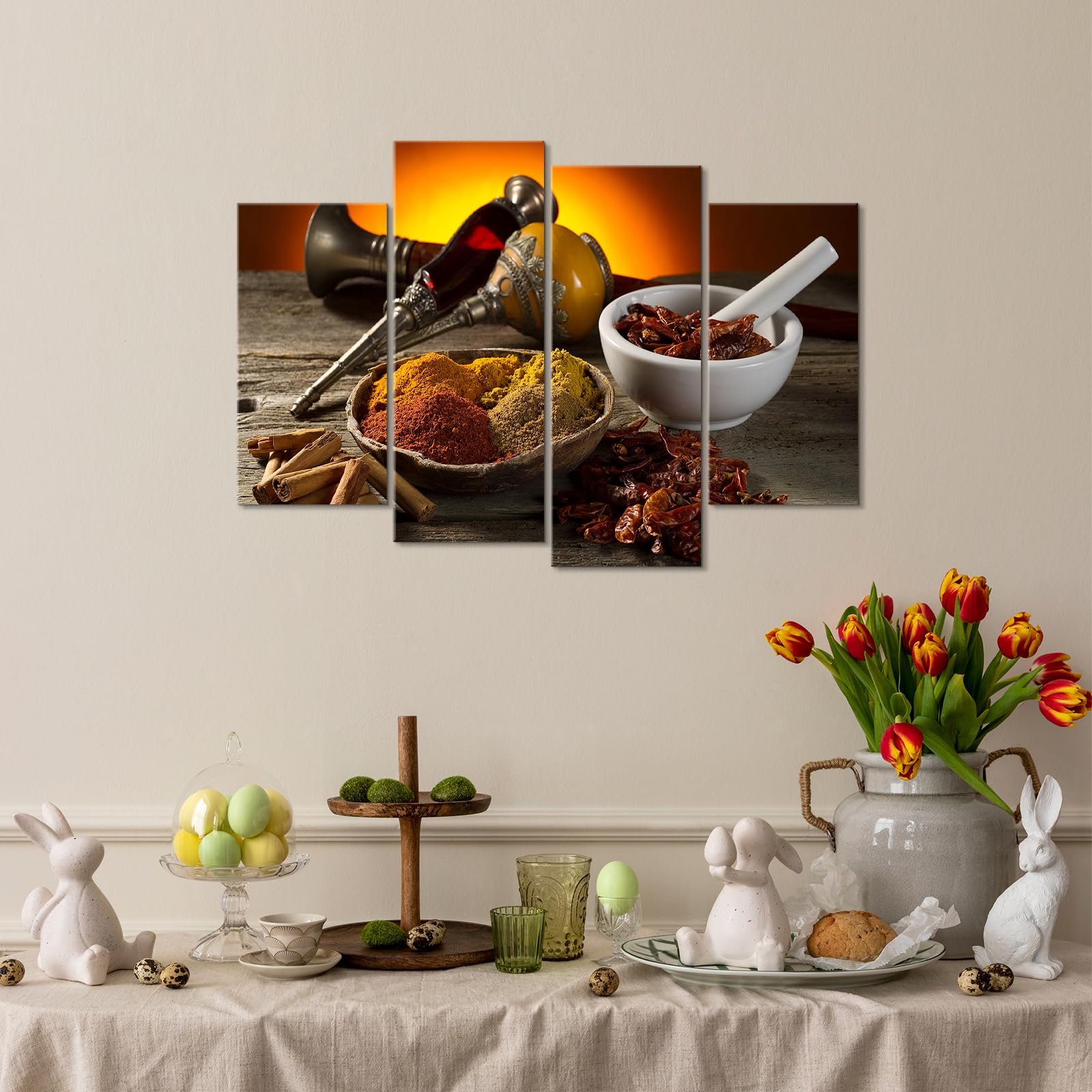 YOUHONG 4-Piece Kitchen Wall Art - Spices Canvas Painting for Rustic Decor | Ready to Hang for Home & Kitchen