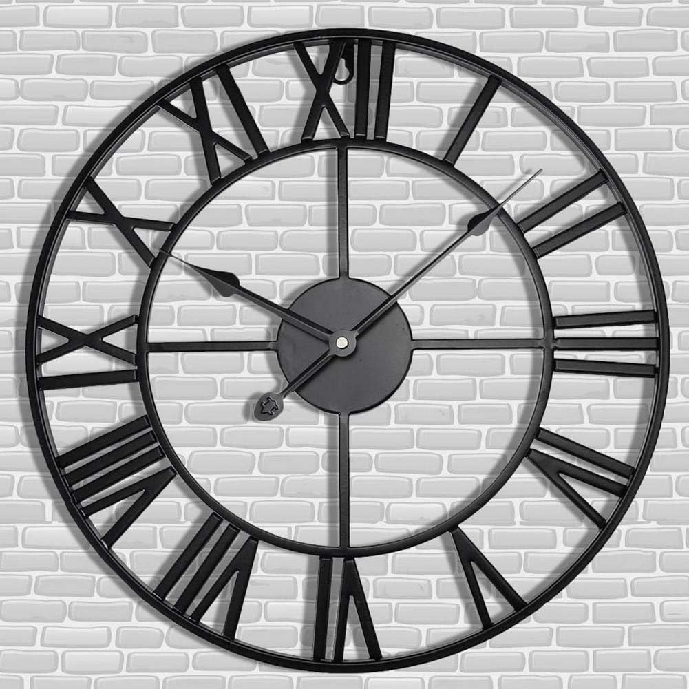 16 Inch Large Roman Numeral Wall Clock - Antique Black Metal Vintage Clock for Indoor & Outdoor Use, Waterproof Oversized Decorative Contemporary Battery Operated Hanging Clock - Perfect for Living Room, Bedroom, Patio, Office and Garden Decor