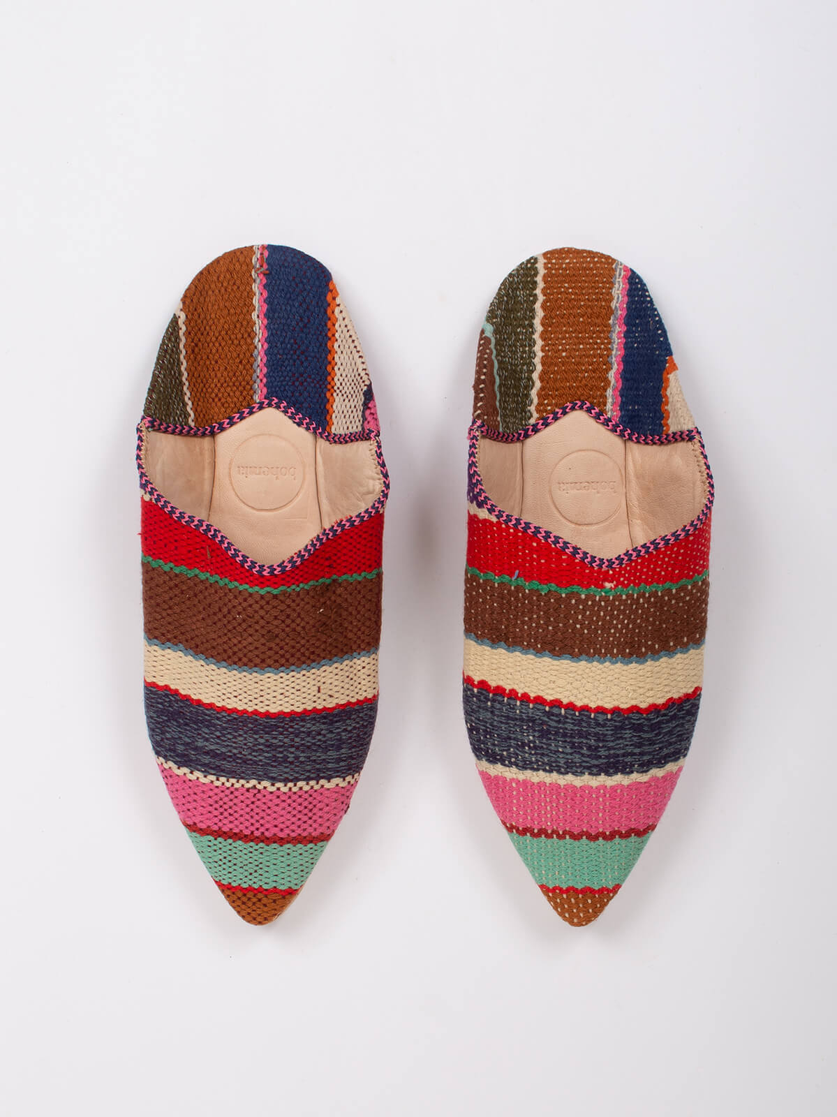 Authentic Moroccan Boujad Pointed Babouche Slippers - Handmade Merzouga Stripe Leather House Shoes for Men & Women | Perfect for Home, Lounge & Cultural Fashion