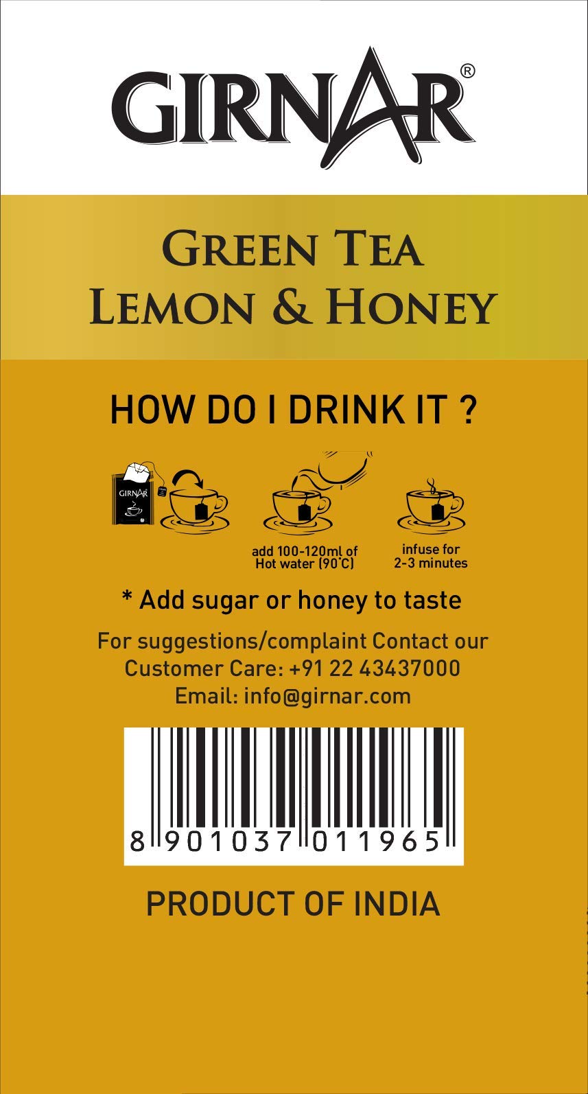 Girnar Green Tea Bags with Lemon & Honey - 36 Count | Natural Antioxidant Rich Tea | Perfect for Morning Boost, Afternoon Relaxation & Weight Management