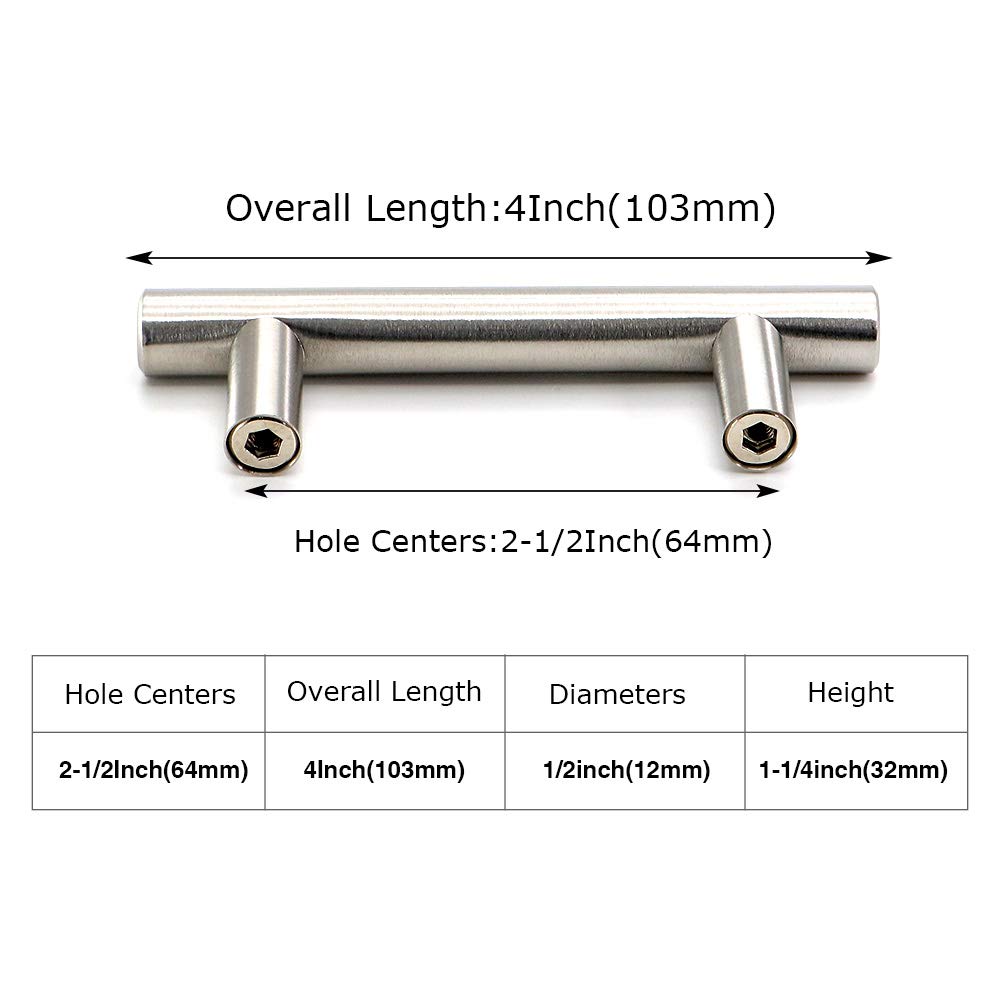 5 Pack Brushed Nickel Cabinet Handles & Drawer Pulls - 2-1/2