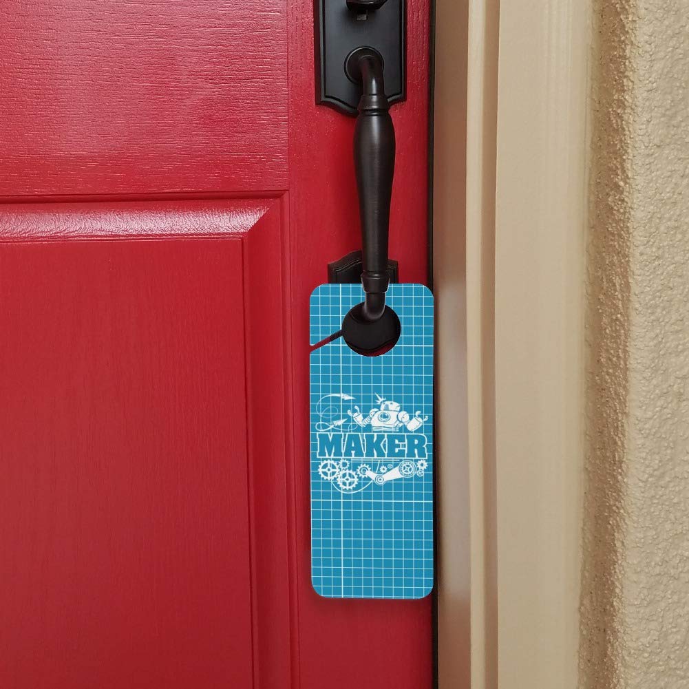 GRAPHICS & MORE Maker Blueprint Design with Robot and Gears Plastic Door Knob Hanger Sign - Creative Workshop Decor for DIY Enthusiasts & STEM Classroom