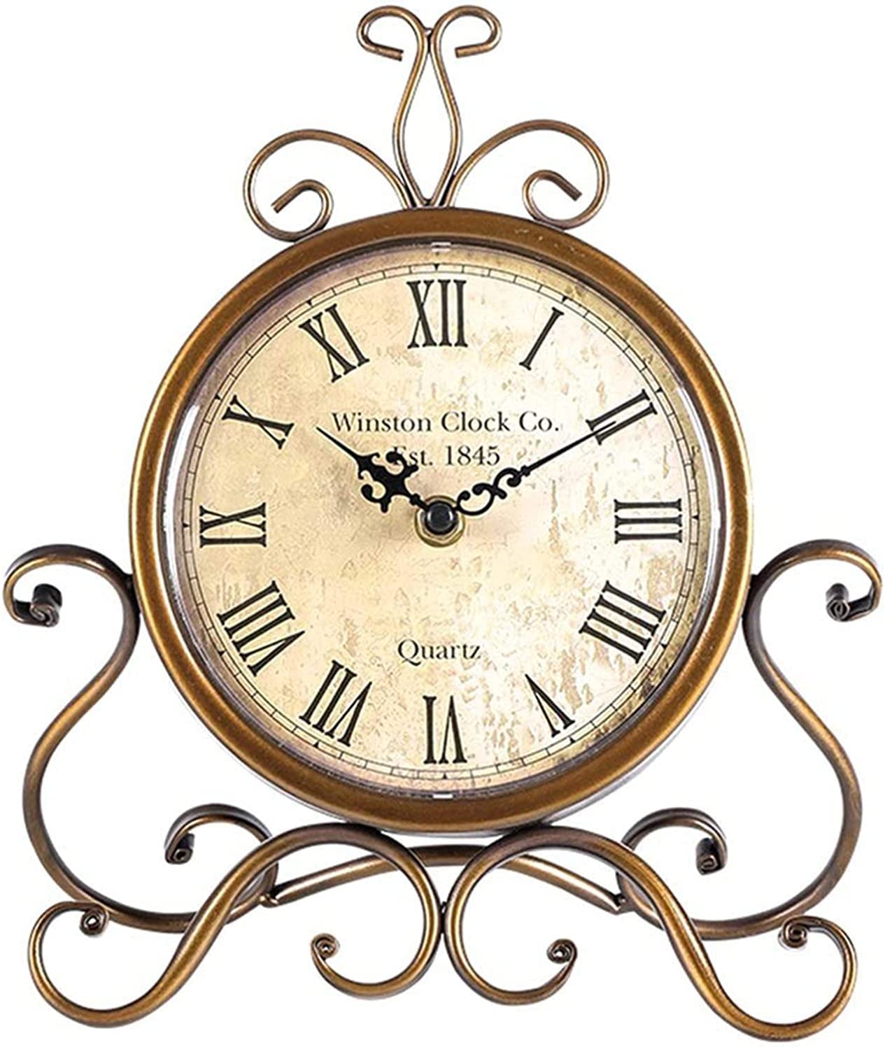 Vintage Distressed Gold Mantel Clock - Silent Non-Ticking Table Clock for Desk, Living Room, Bedroom & Fireplace Decor - Creative Bronze Home Decor for Office, Coffee Table & Gift Giving