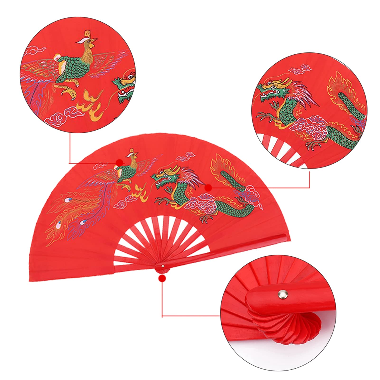 Pwshymi Decorative Folding Bamboo Fan - Chinese Handheld Silk Fan for Tai Chi, Kung Fu, Wushu Dance Practice - Traditional Martial Arts Training Fan - Perfect for New Year Gifts, Cultural Events & Home Decor