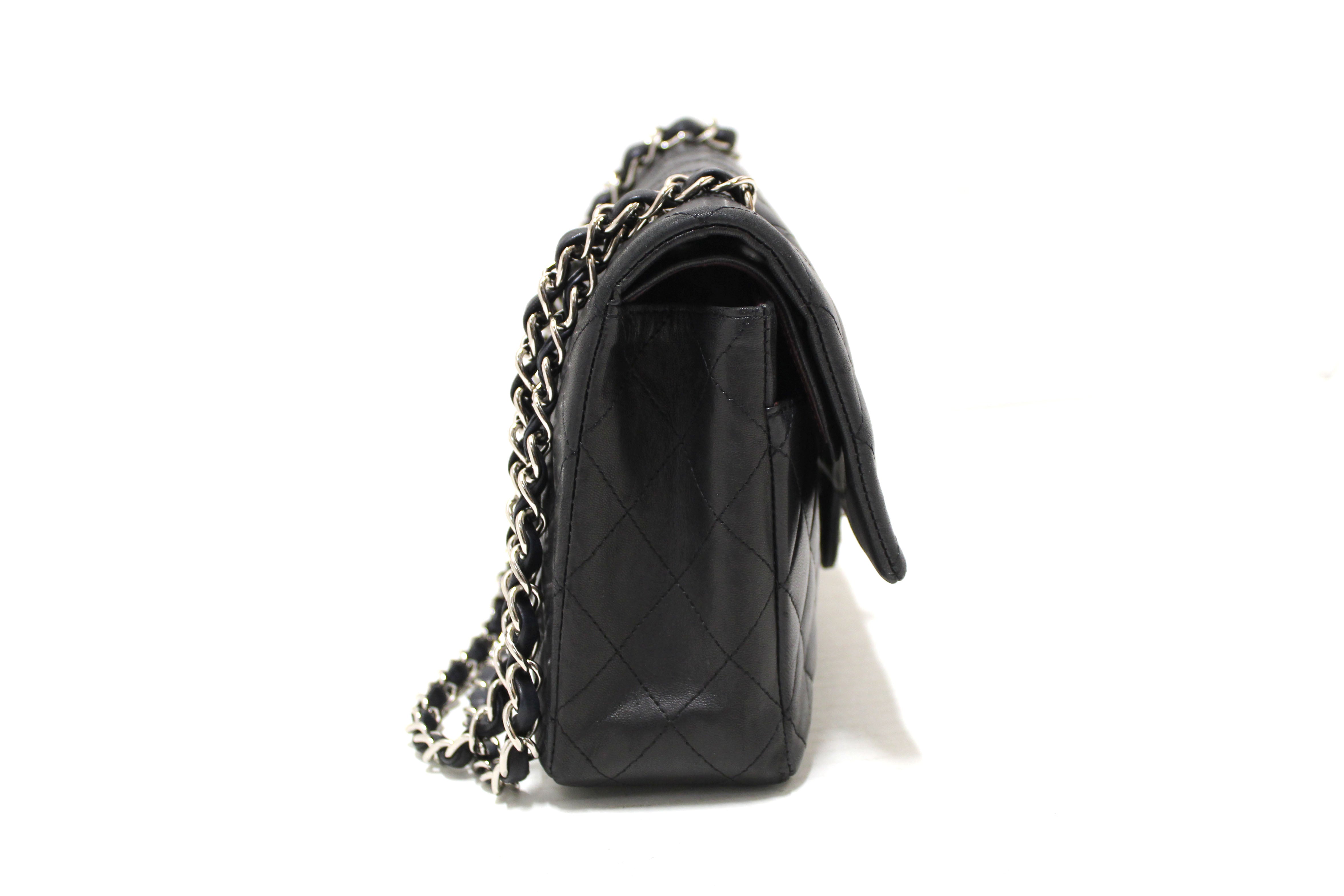 Authentic Chanel Black Lambskin Leather Medium Classic Flap Bag with Chain Strap - Luxury Designer Handbag for Women, Perfect for Parties, Date Nights & Special Occasions