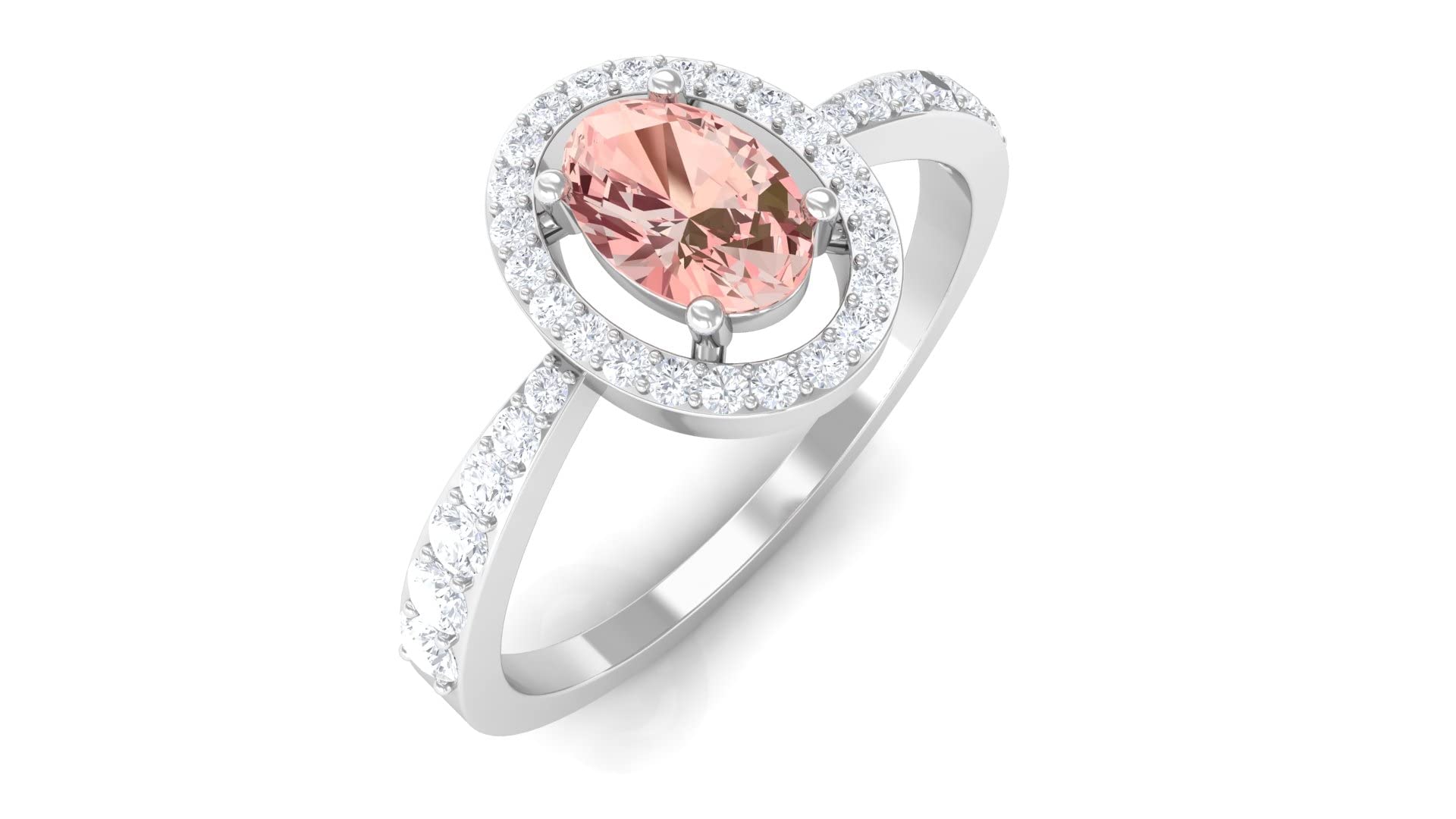 3/4 CT Oval Cut Morganite and Diamond Ring for Women - 14K Solid Gold with Floating Halo - Genuine Morganite Engagement Ring, Wedding Band, Anniversary Gift, Valentine's Day Present