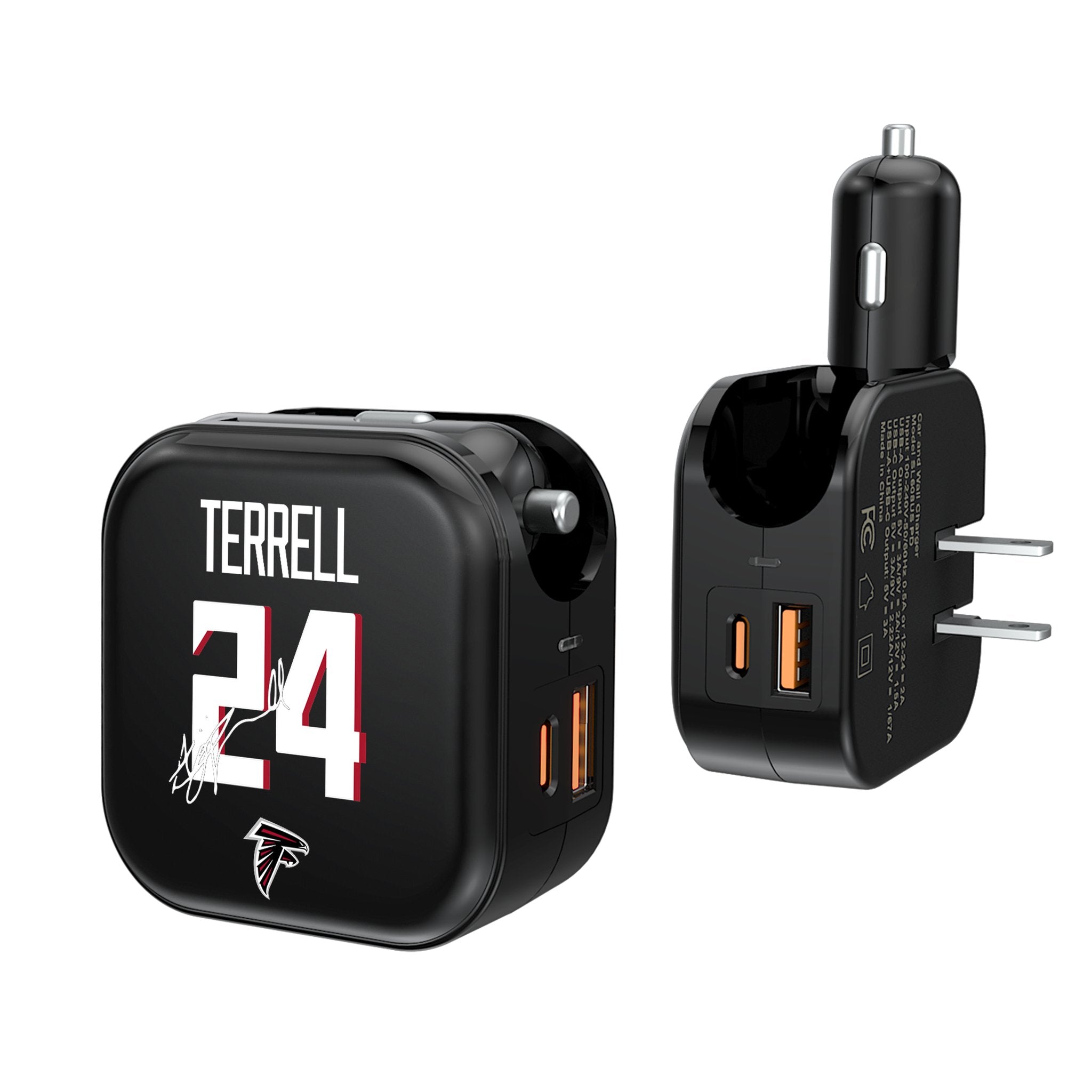 A.J. Terrell Atlanta Falcons 24 Ready 2-in-1 USB A/C Fast Charger - Perfect for Home, Office & Travel Charging Needs
