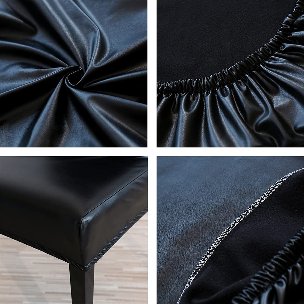 LYGOOH 4-Pack Black PU Leather Dining Chair Covers - Waterproof, Oilproof, Stretchable Slipcovers for Kitchen, Living Room & Office Chairs - Easy to Clean & Decorative Seat Protectors