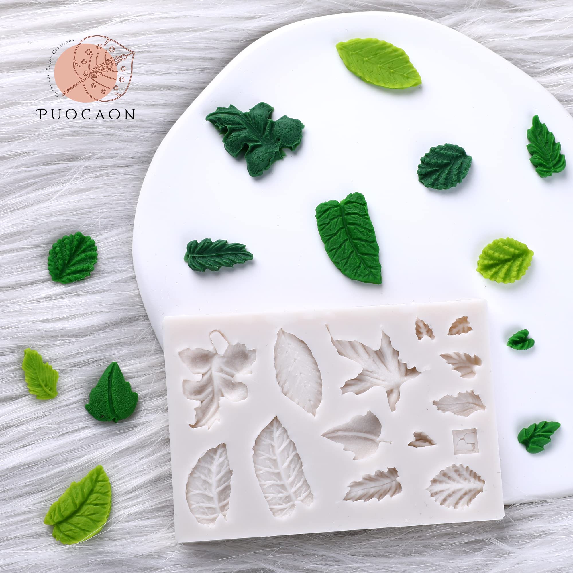 14-Cavity Puocaon Leaves Silicone Molds for Polymer Clay Jewelry Making - 0.5~1.3 Inch Leaf Shapes (Perfect for DIY Earrings, Pendants & Botanical-Themed Crafts)