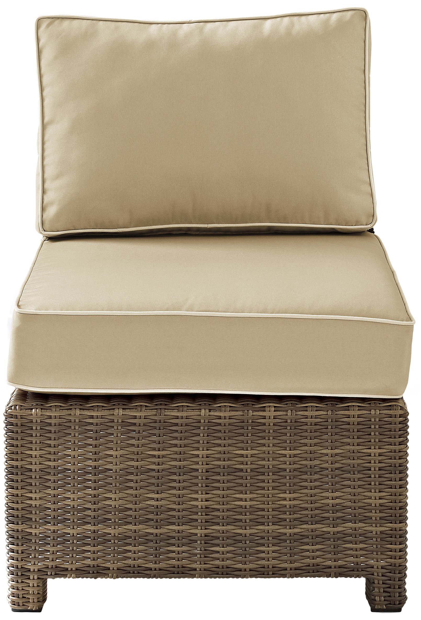 Crosley Bradenton Armless Outdoor Sectional Chair - Wicker Patio Furniture for Porch, Deck & Backyard - Brown with Sand Cushions - Perfect for Poolside Lounging & Garden Relaxation